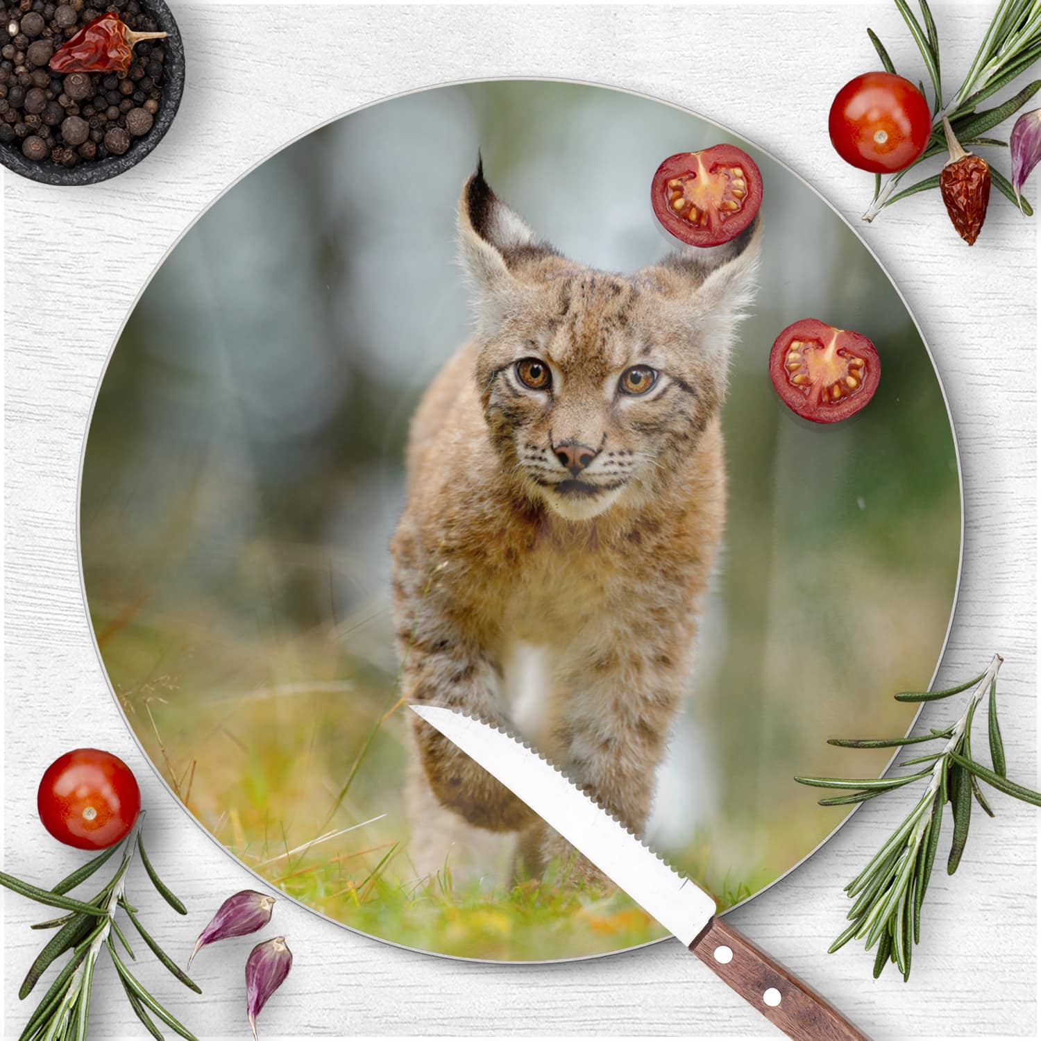 Schneidebrett Rund - Junger Luchs
