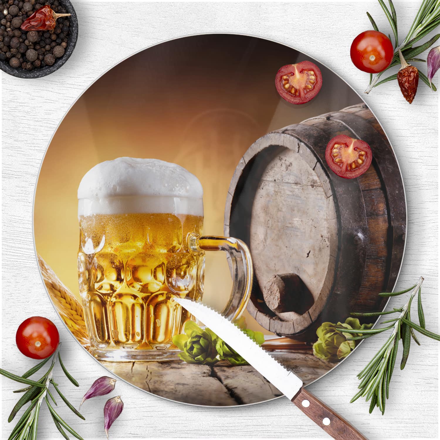 Schneidebrett Rund - Bier im Fass