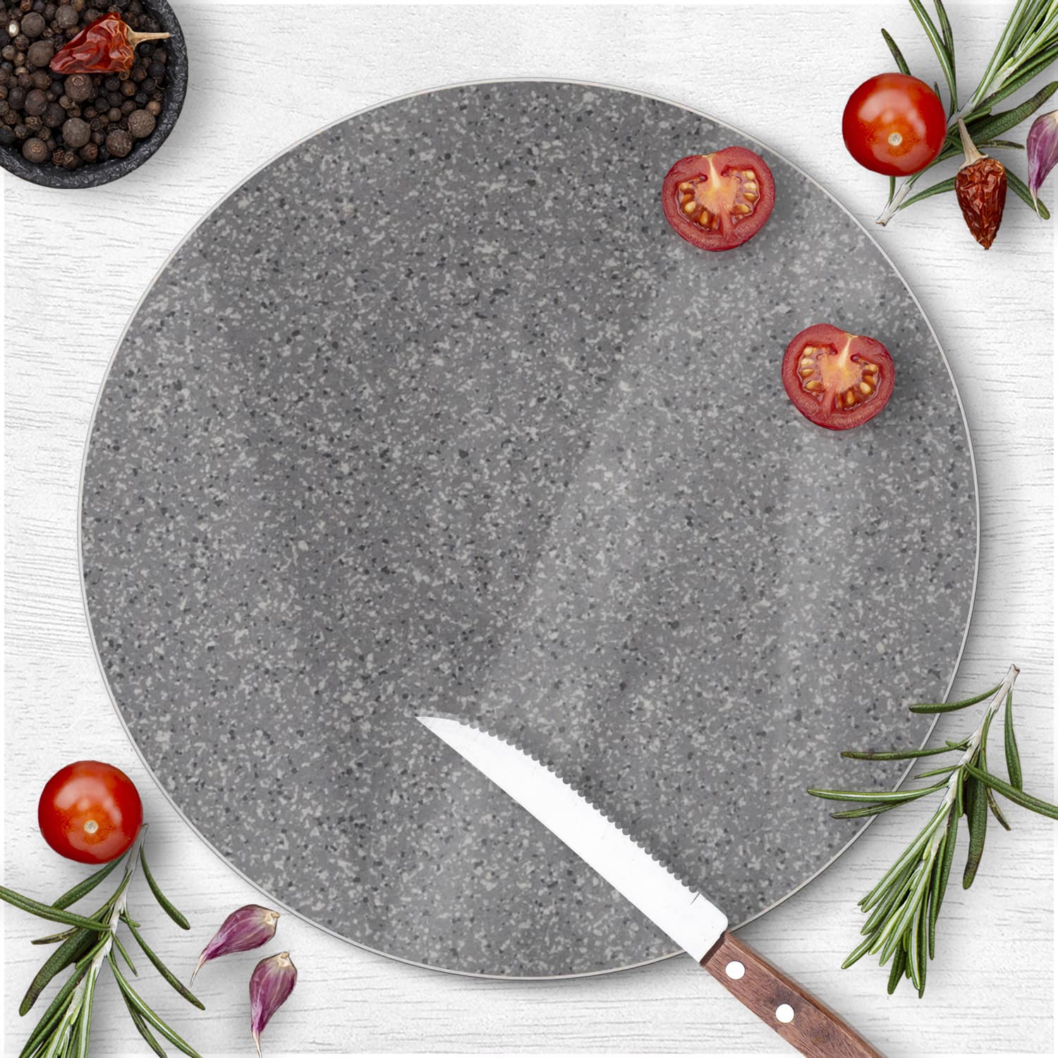 Schneidebrett Rund - Grauer Granit