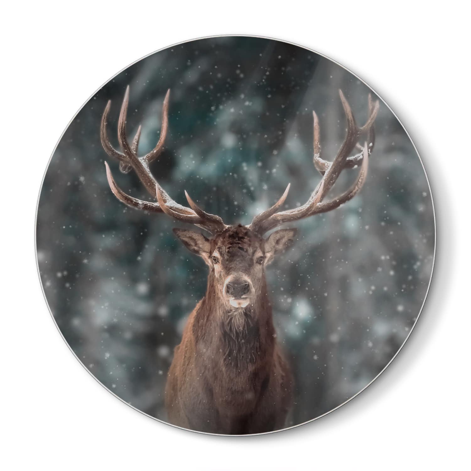 Schneidebrett Rund - Edelhirsch im Winter