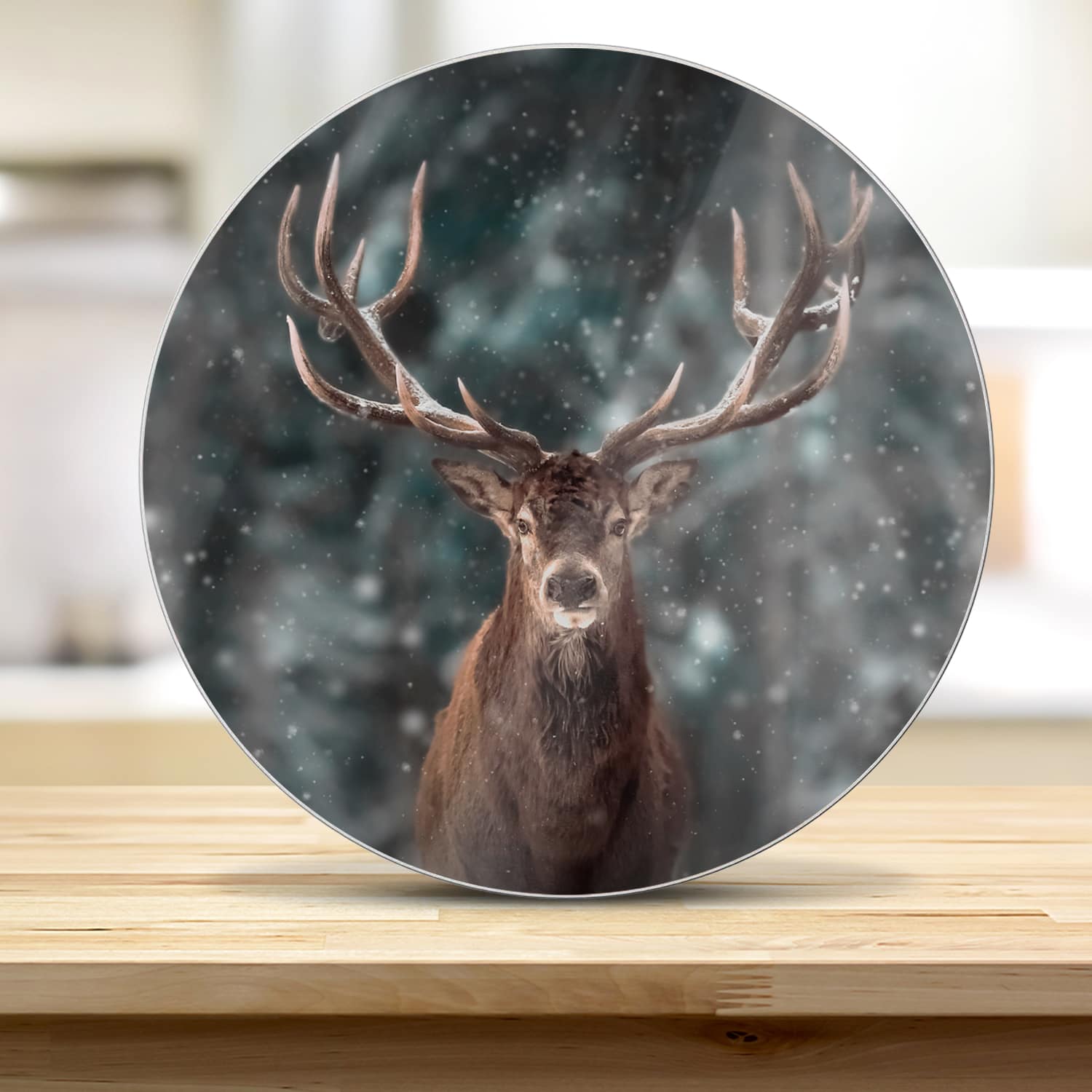 Schneidebrett Rund - Edelhirsch im Winter