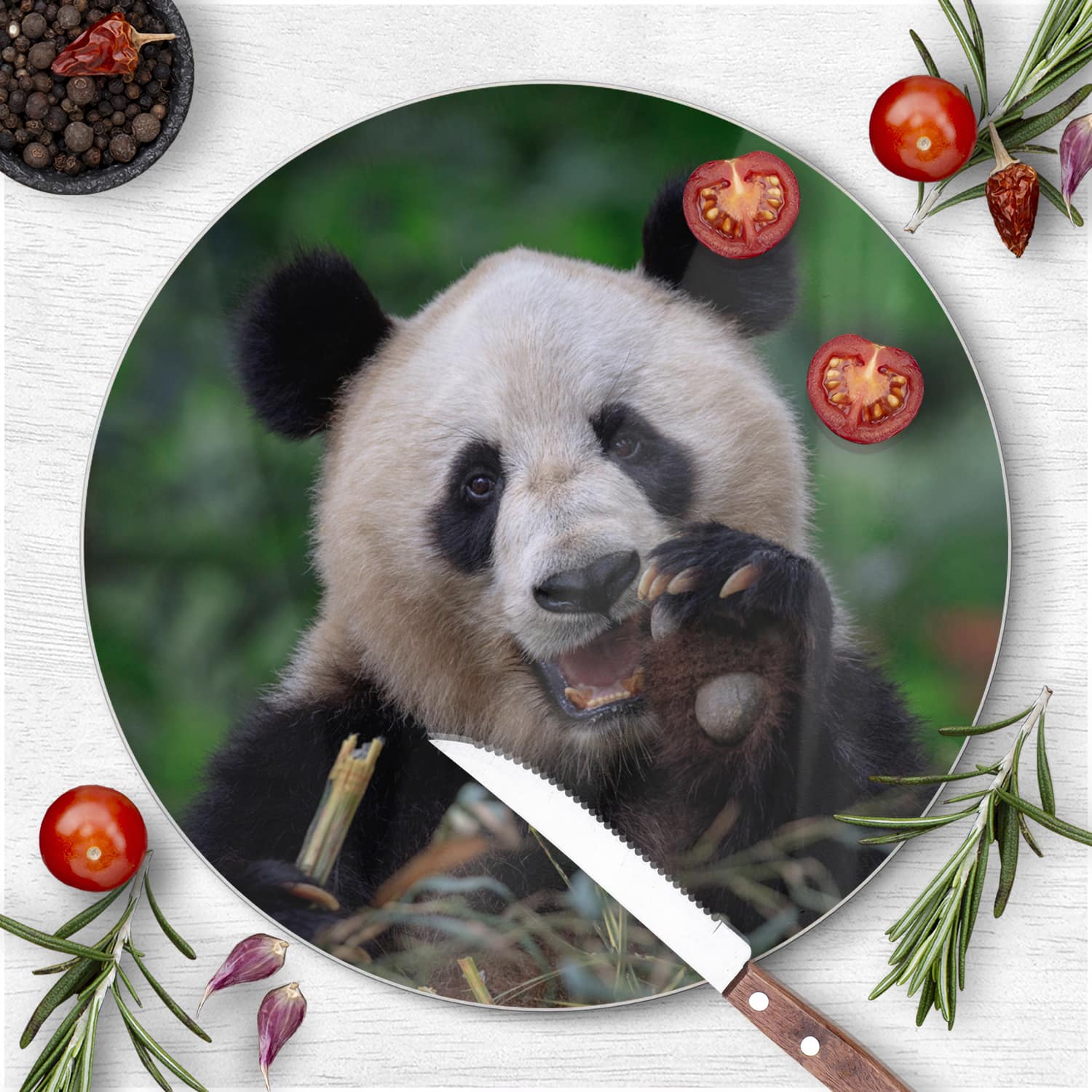Schneidebrett Rund - Glücklicher Panda