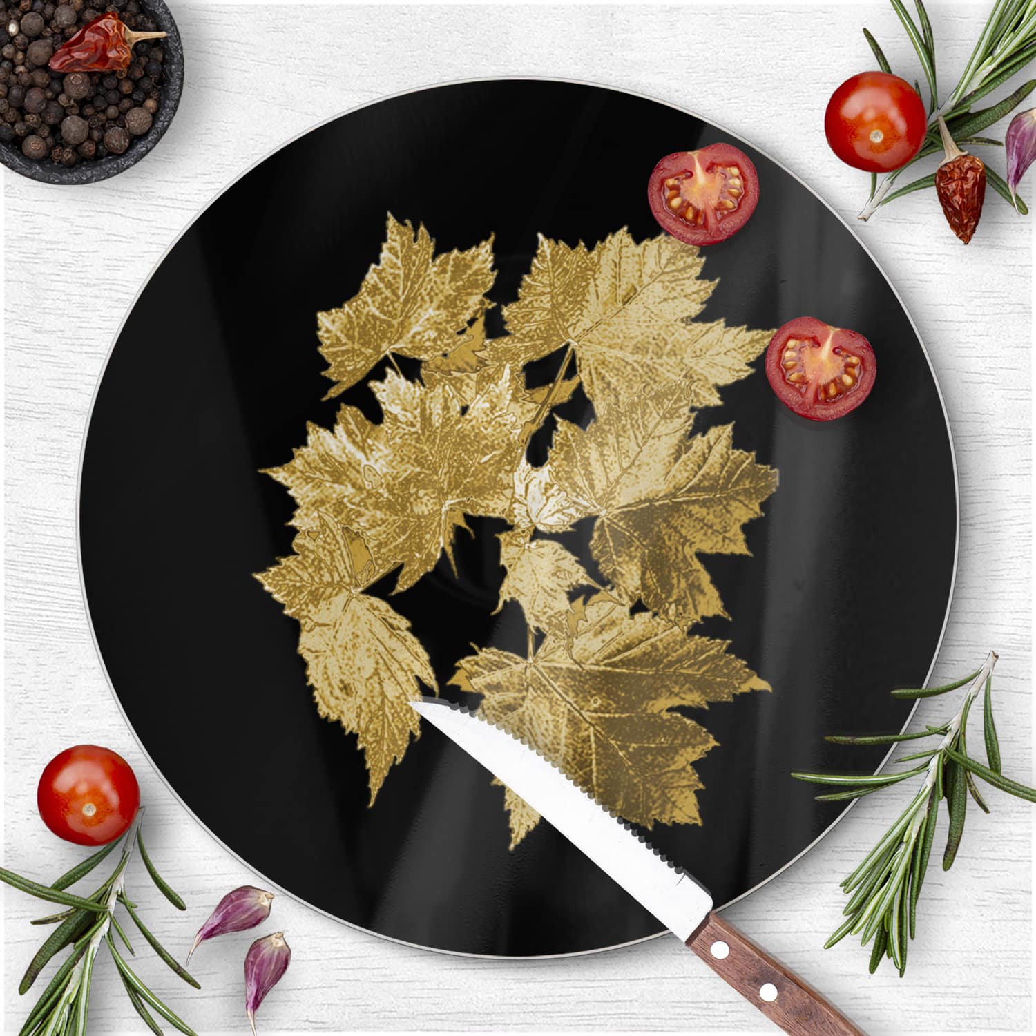 Schneidebrett Rund - Goldene Blätterstruktur