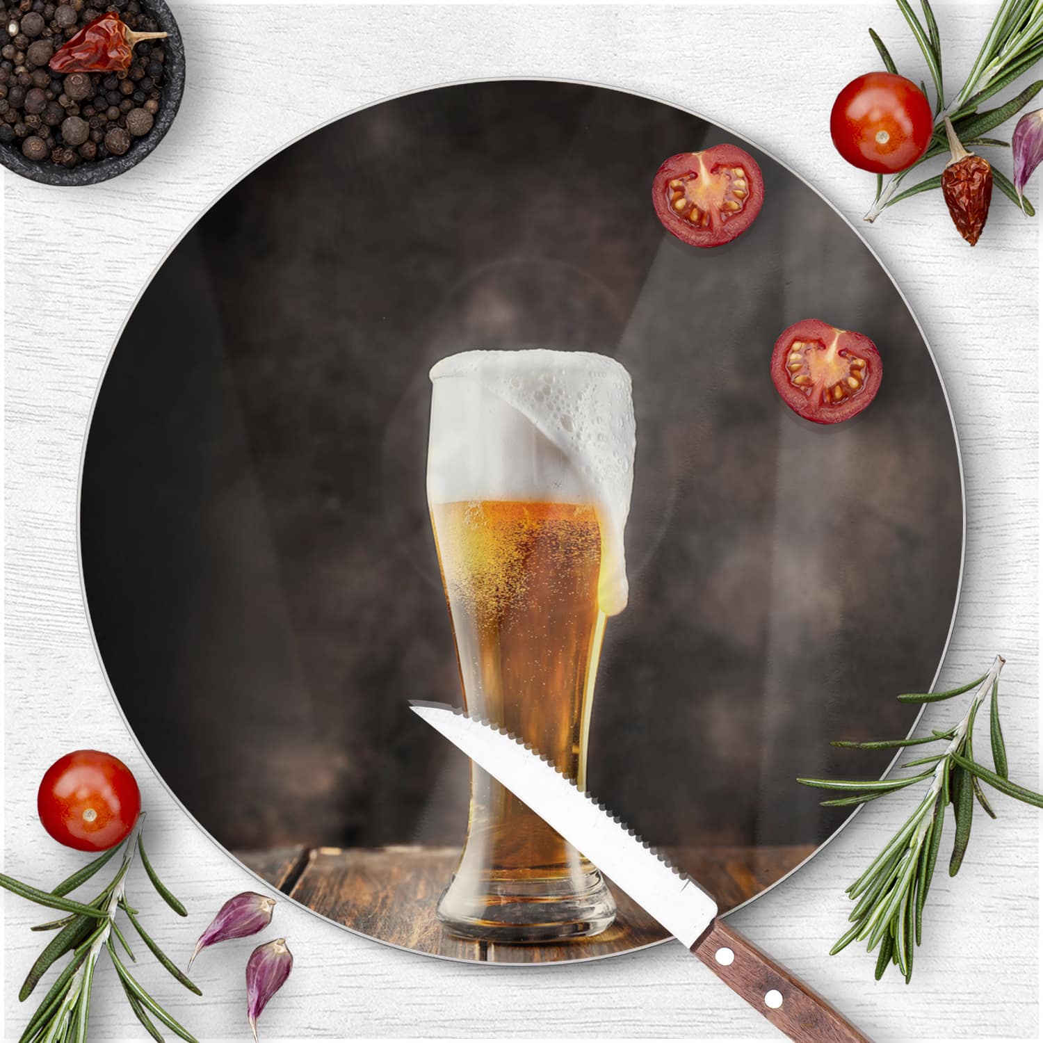 Schneidebrett Rund - Erfrischendes Bier