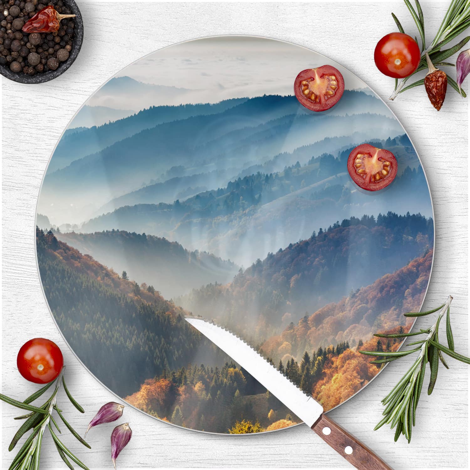 Schneidebrett Rund - Berglandschaft
