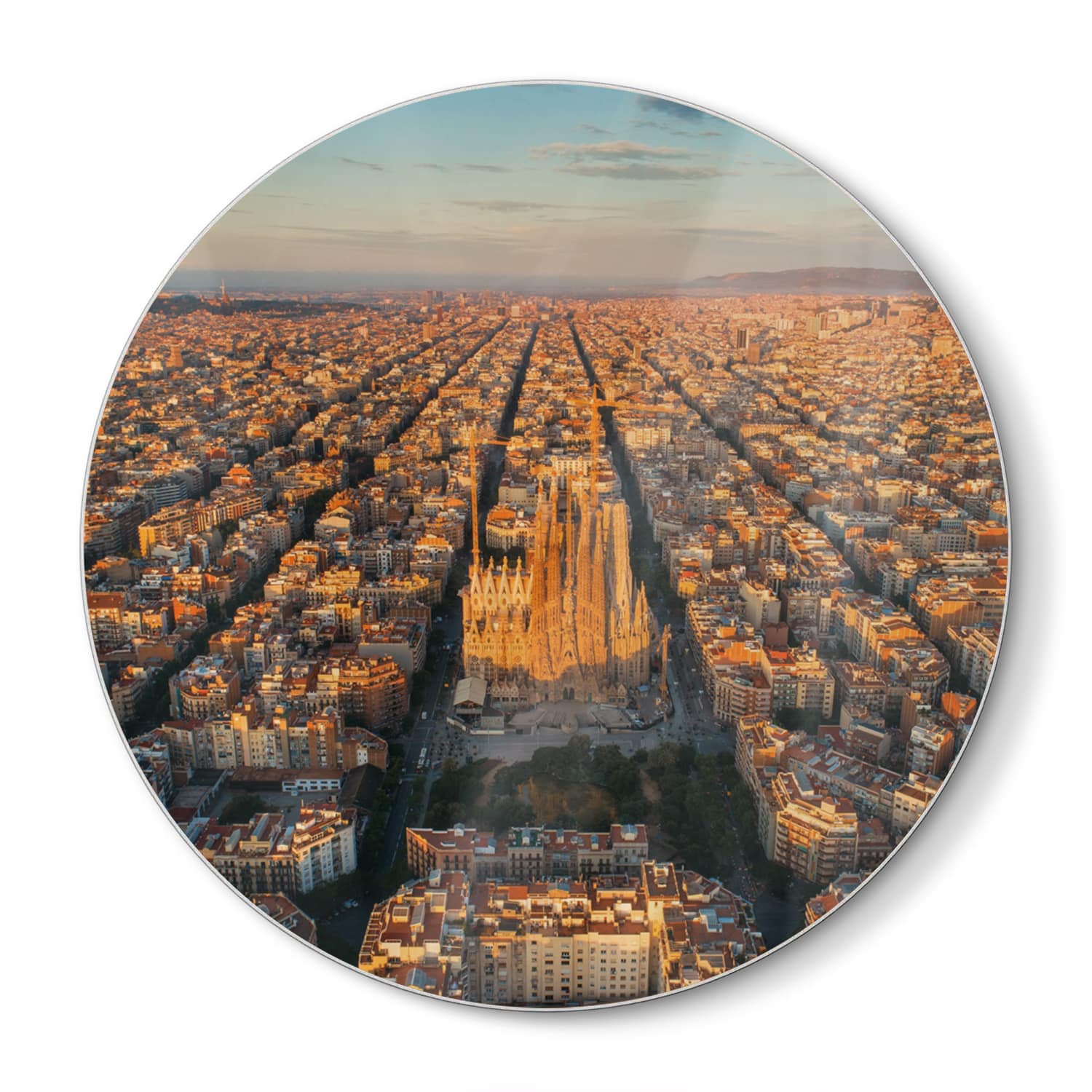 Schneidebrett Rund - Luftaufnahme der Sagrada Familia