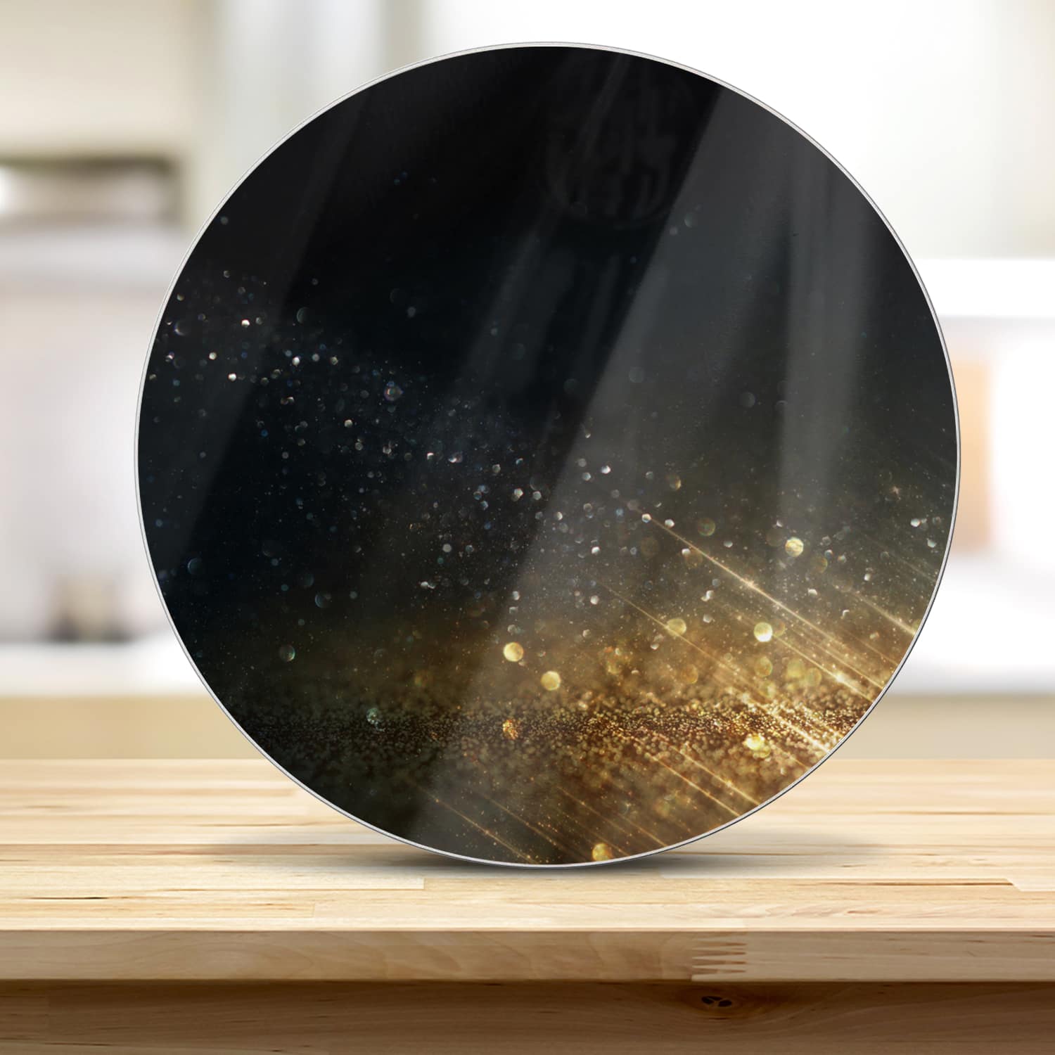 Schneidebrett Rund - Schwarz-goldener Glitzerhintergrund