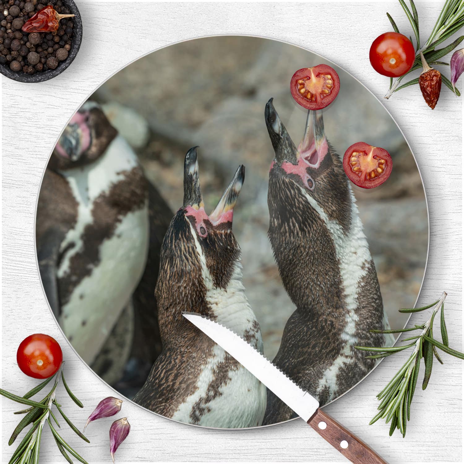 Schneidebrett Rund - Fröhliche Pinguine