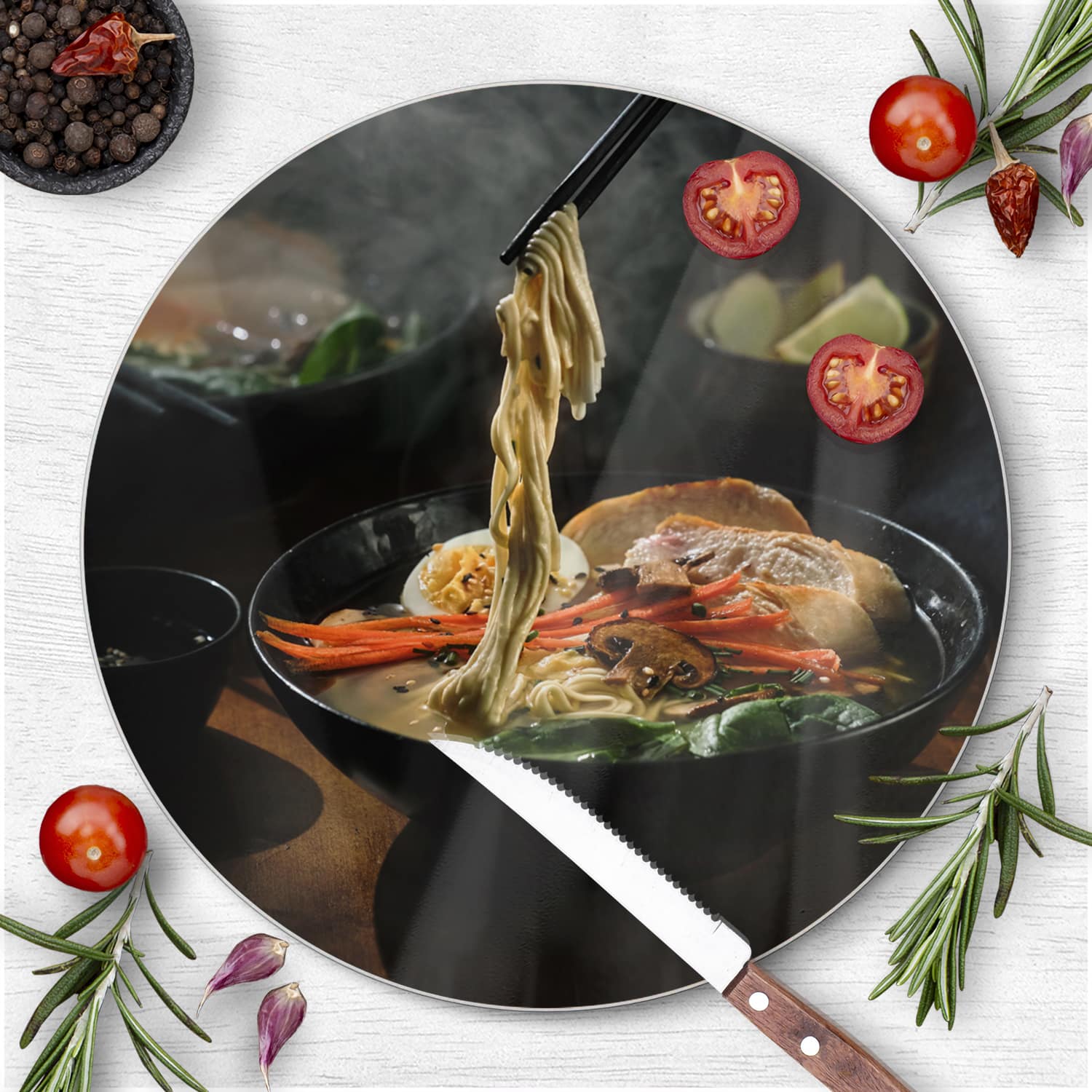 Schneidebrett Rund - Frische Ramen-Nudeln