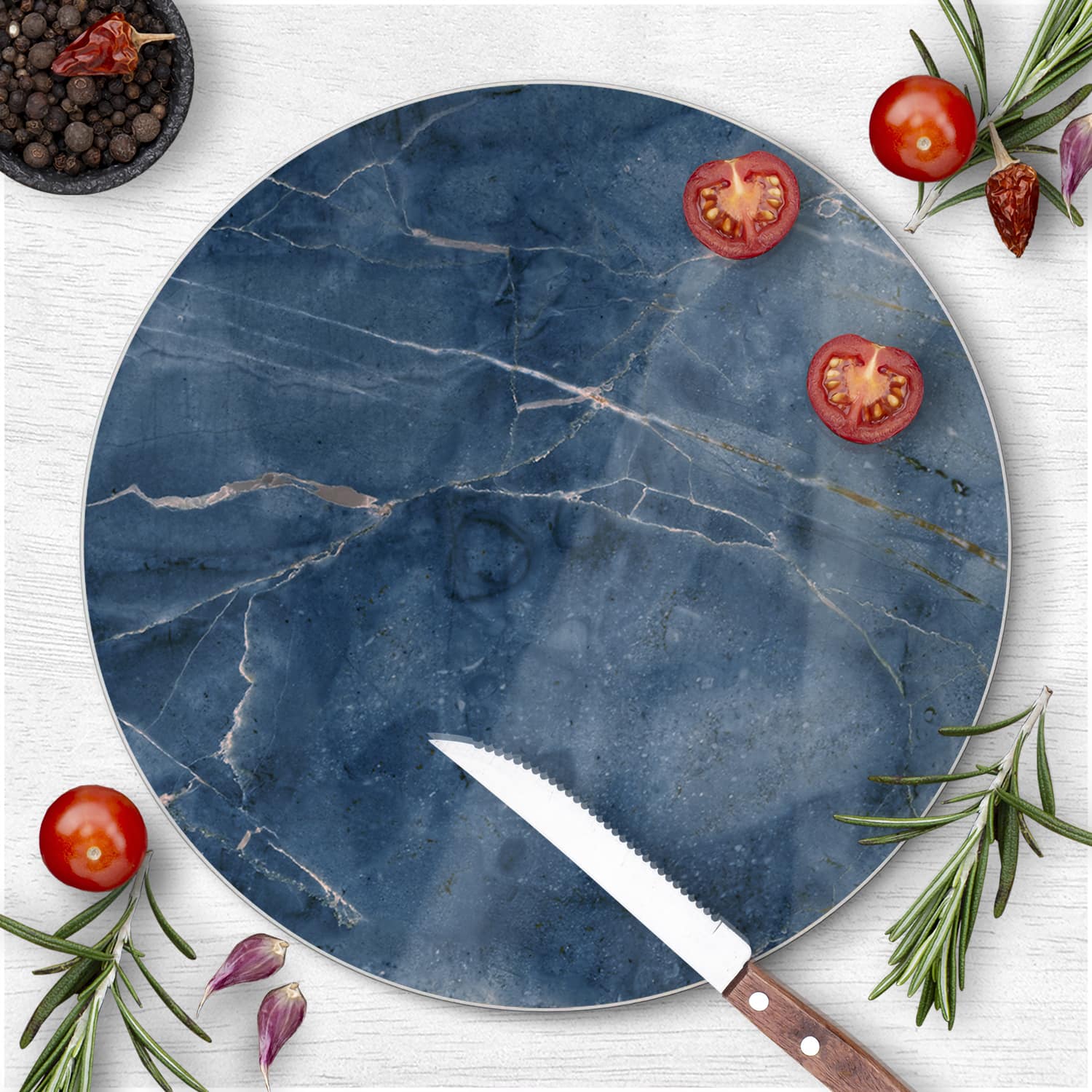 Schneidebrett Rund - Ozeanblauer Marmor