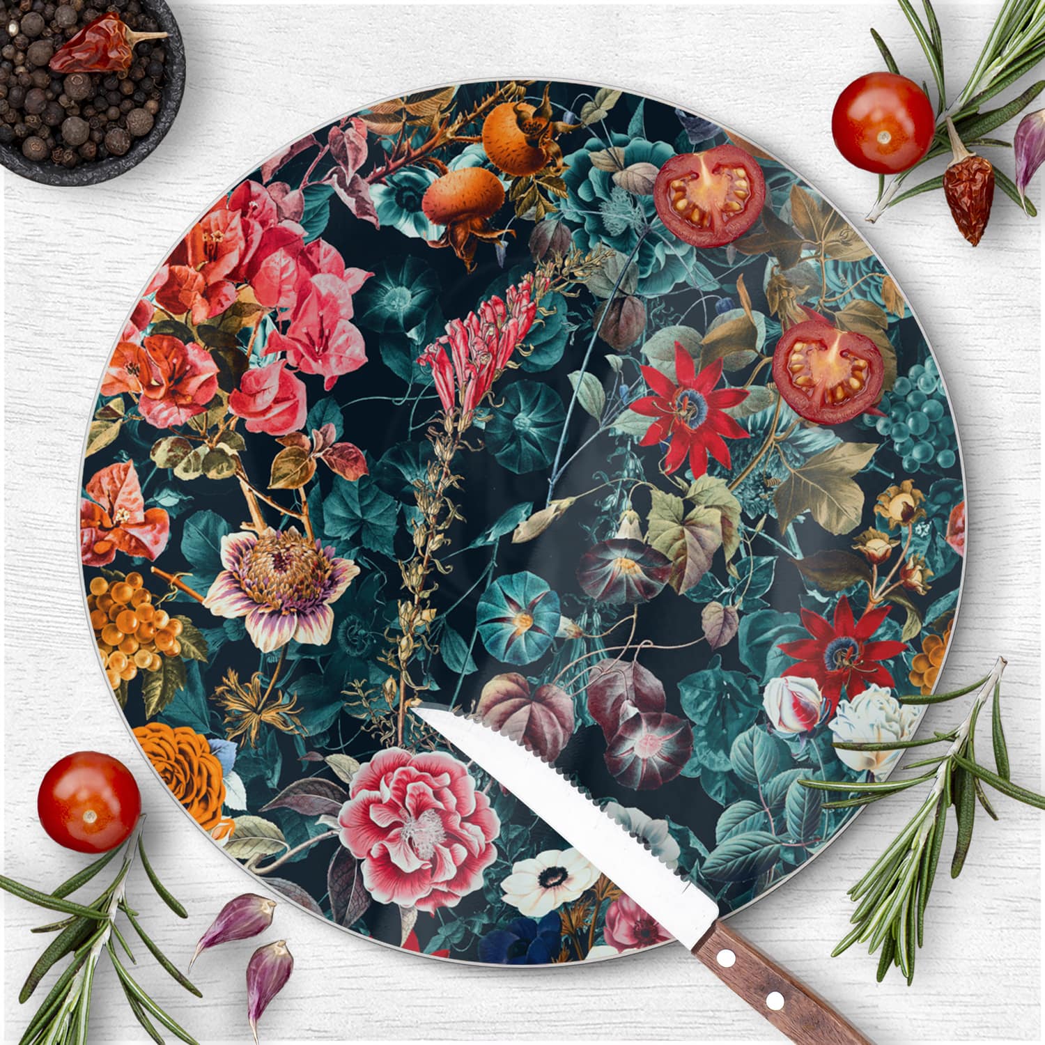 Schneidebrett Rund - Blumenmuster