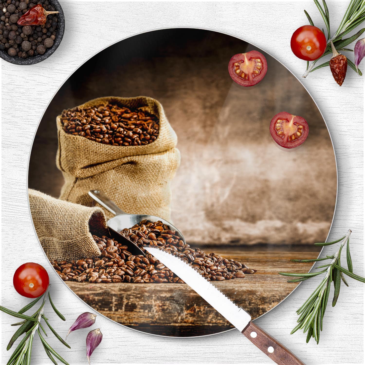 Schneidebrett Rund - Aroma von Kaffee
