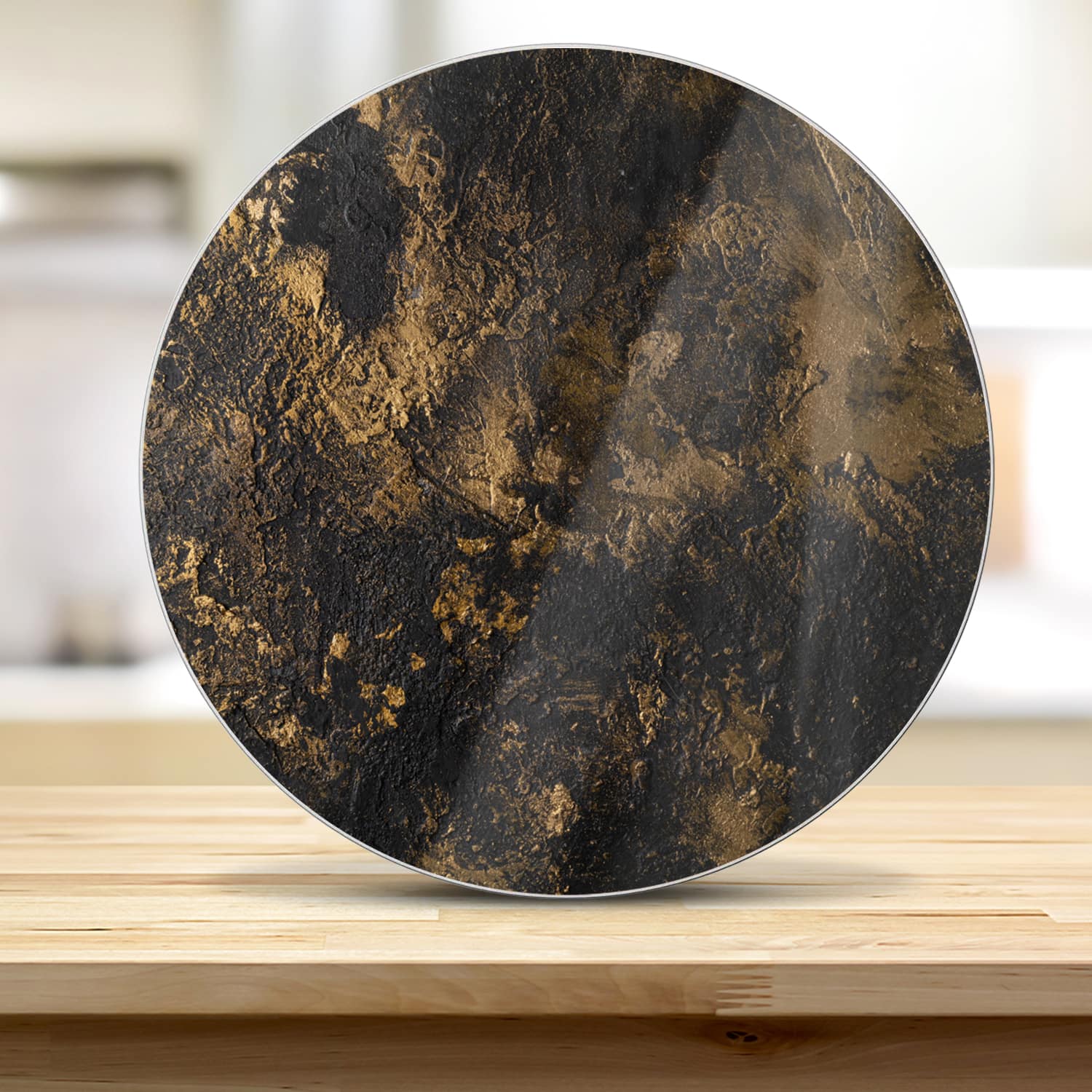 Schneidebrett Rund - Schwarz-Gold-Textur