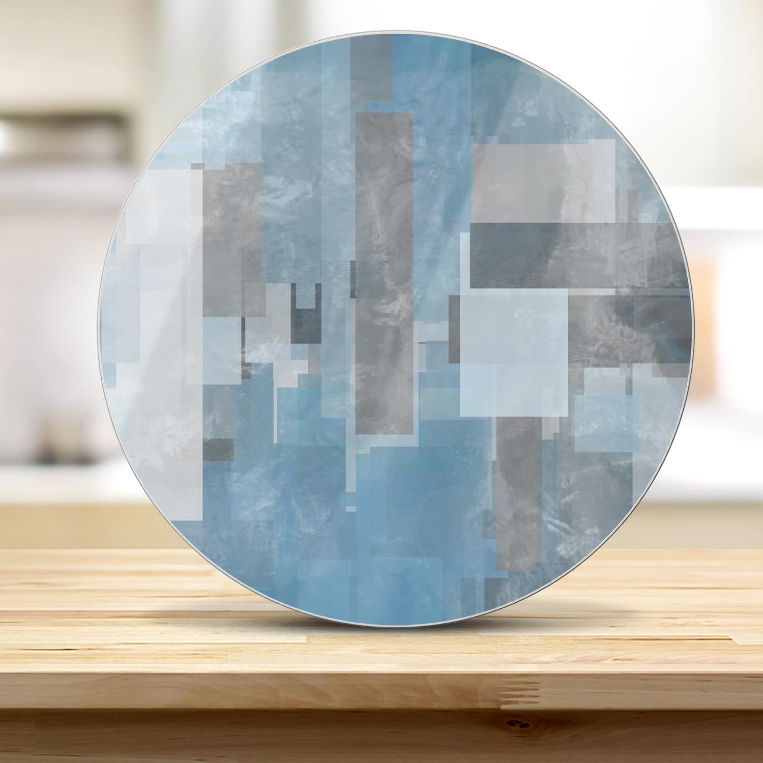 Schneidebrett Rund - Blaue geometrische Formen