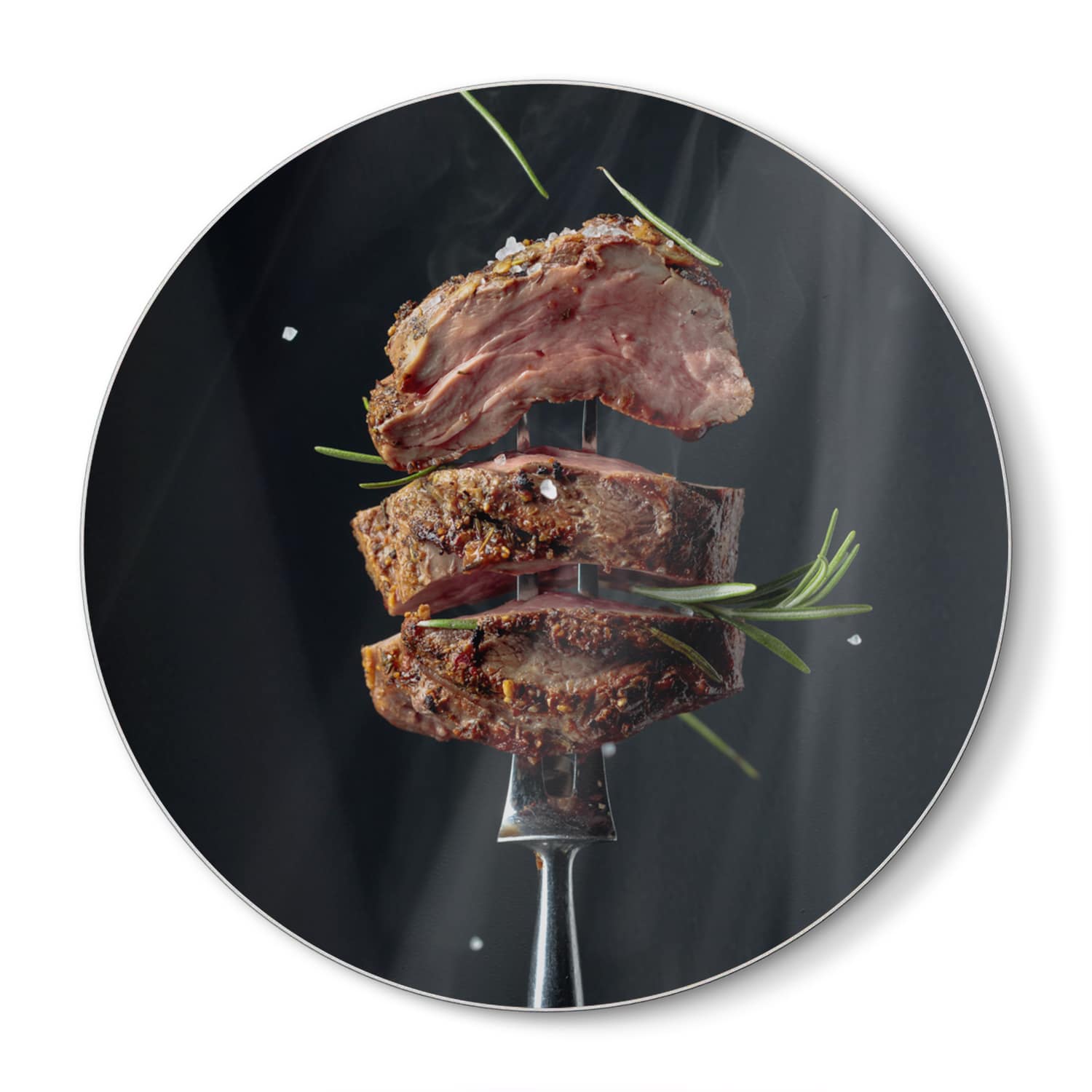 Schneidebrett Rund - Steak auf Gabel