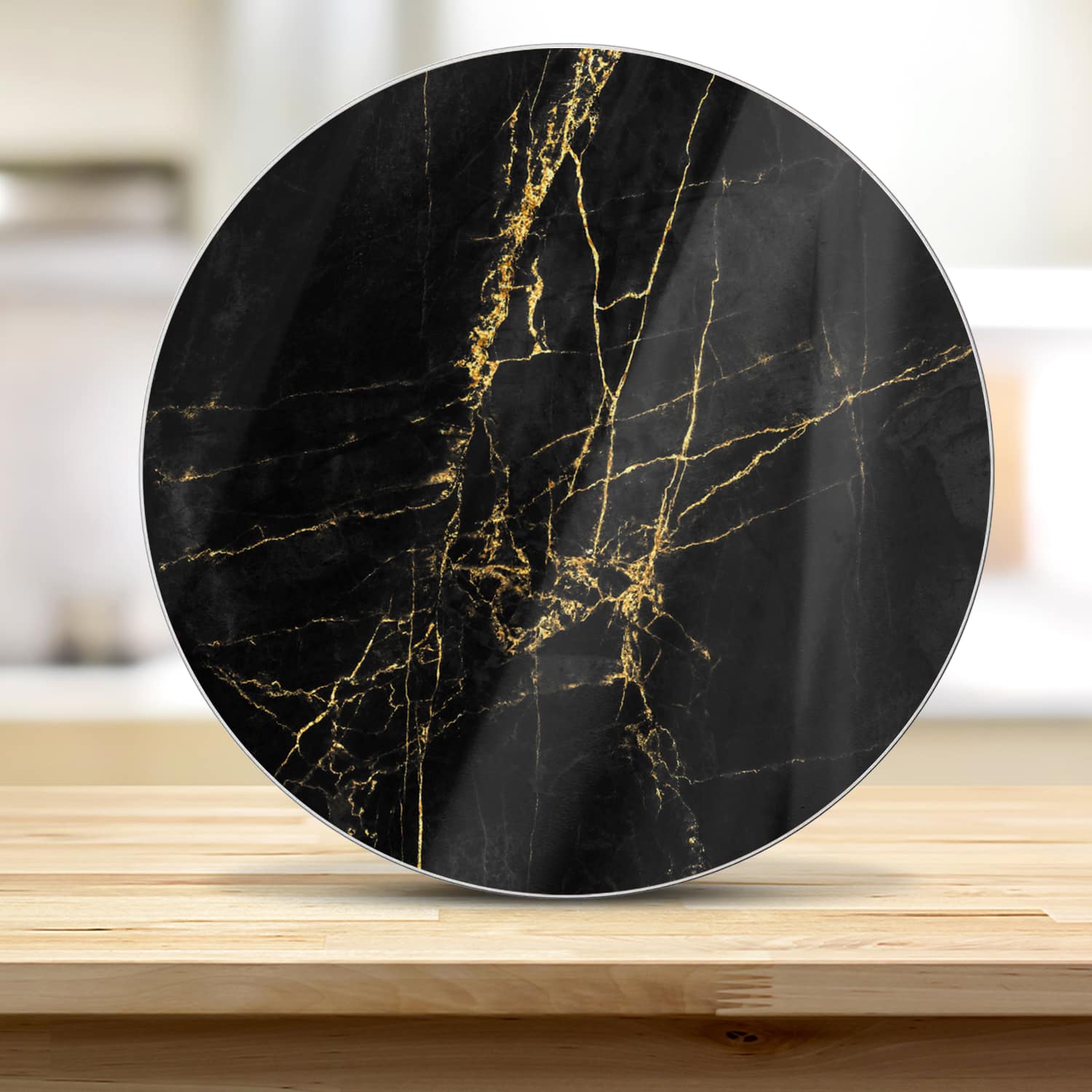 Schneidebrett Rund - Eleganter Schwarz-Gold-Marmor