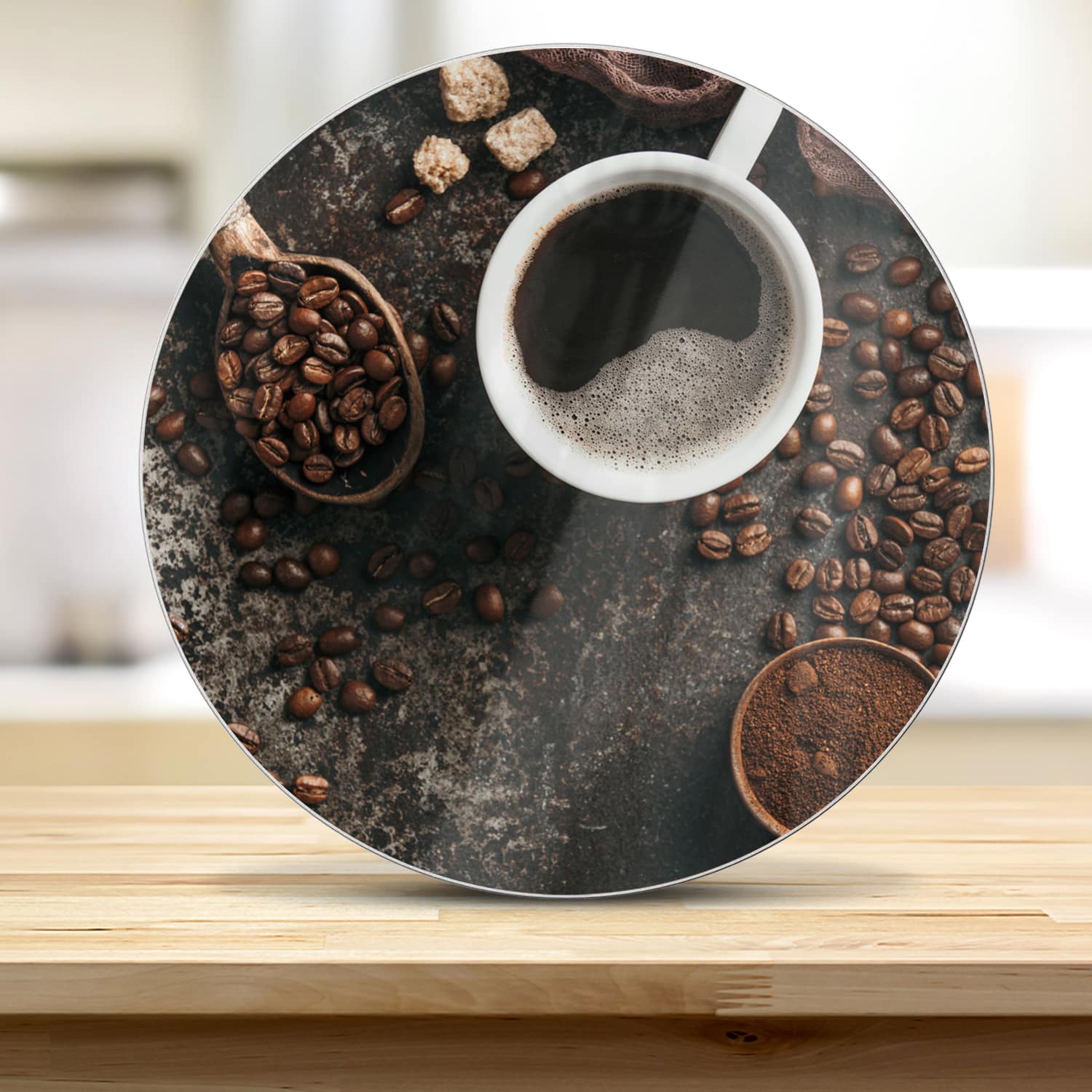 Schneidebrett Rund - Kaffee und Bohnen