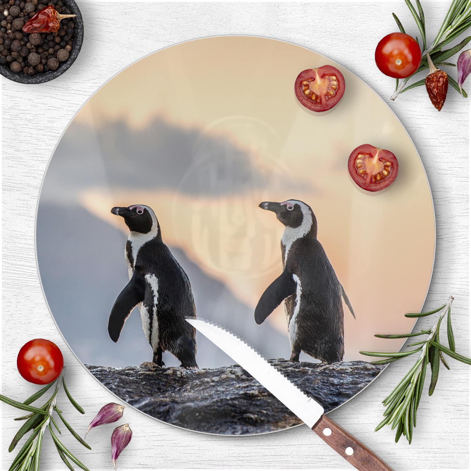 Schneidebrett Rund - Afrikanische Pinguine
