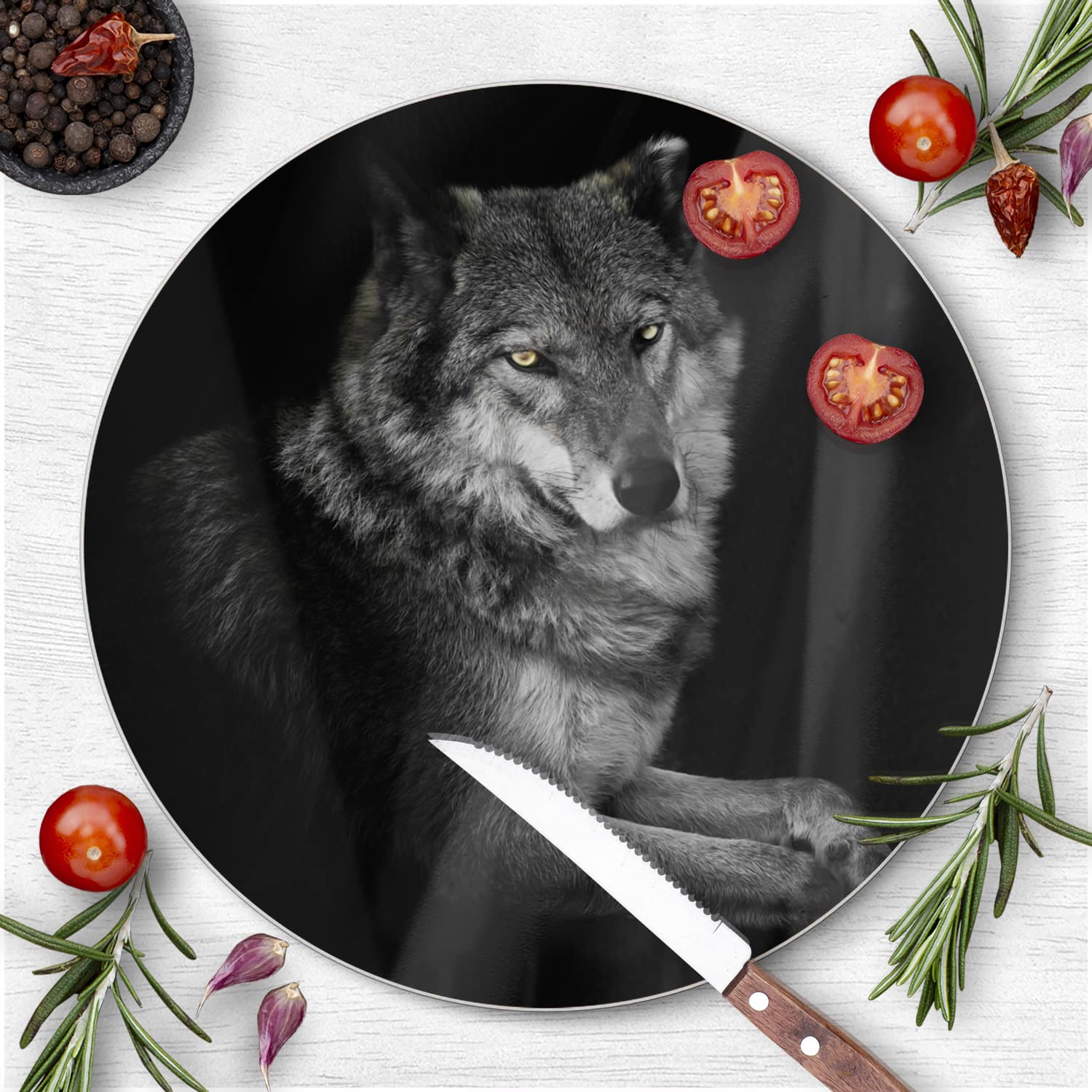 Schneidebrett Rund - Weiblicher Wolf