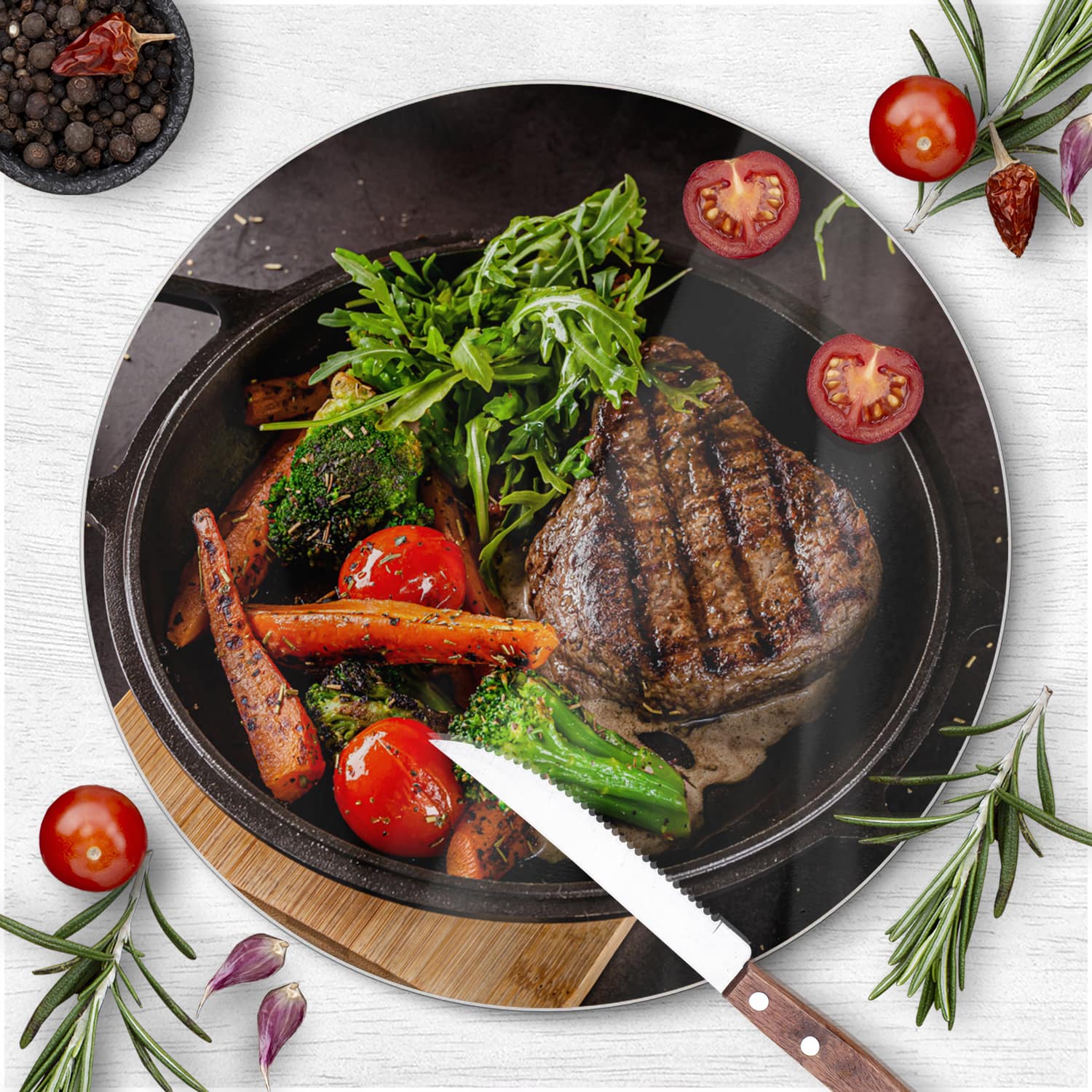 Schneidebrett Rund - Gegrilltes Steak
