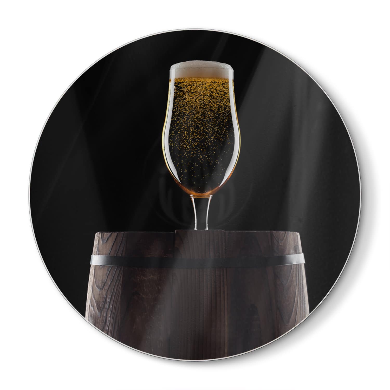 Schneidebrett Rund - Bierglas auf Holzfass