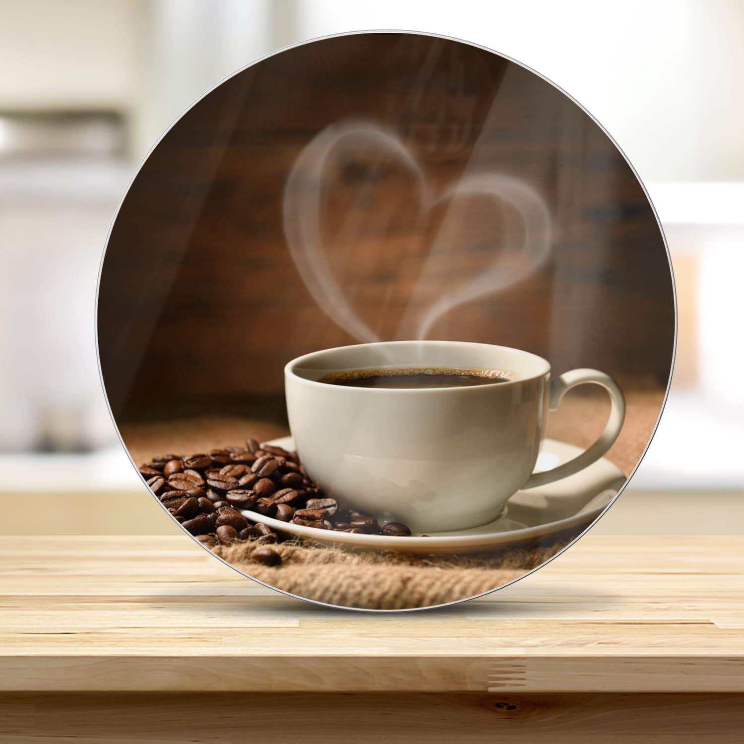 Schneidebrett Rund - Kaffee mit Herz