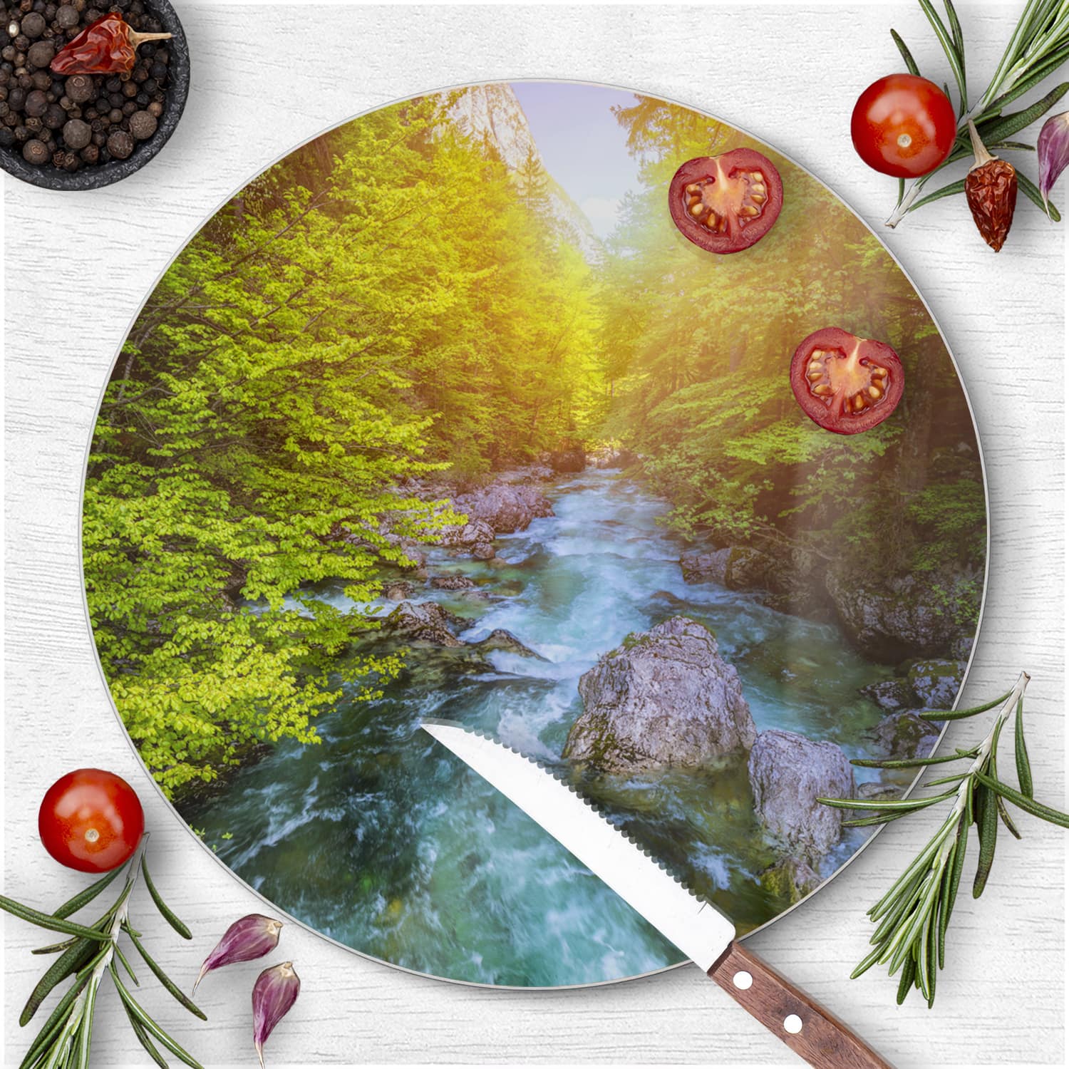 Schneidebrett Rund - Kristallklares Bergwasser