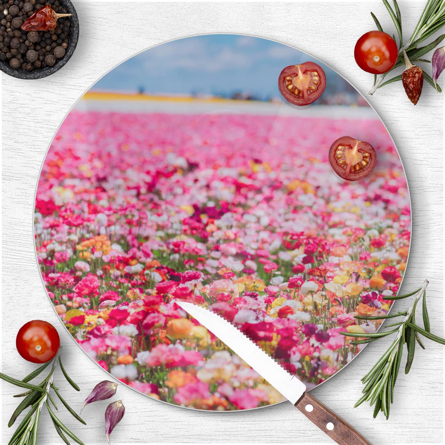 Schneidebrett Rund - Meer aus Blumen
