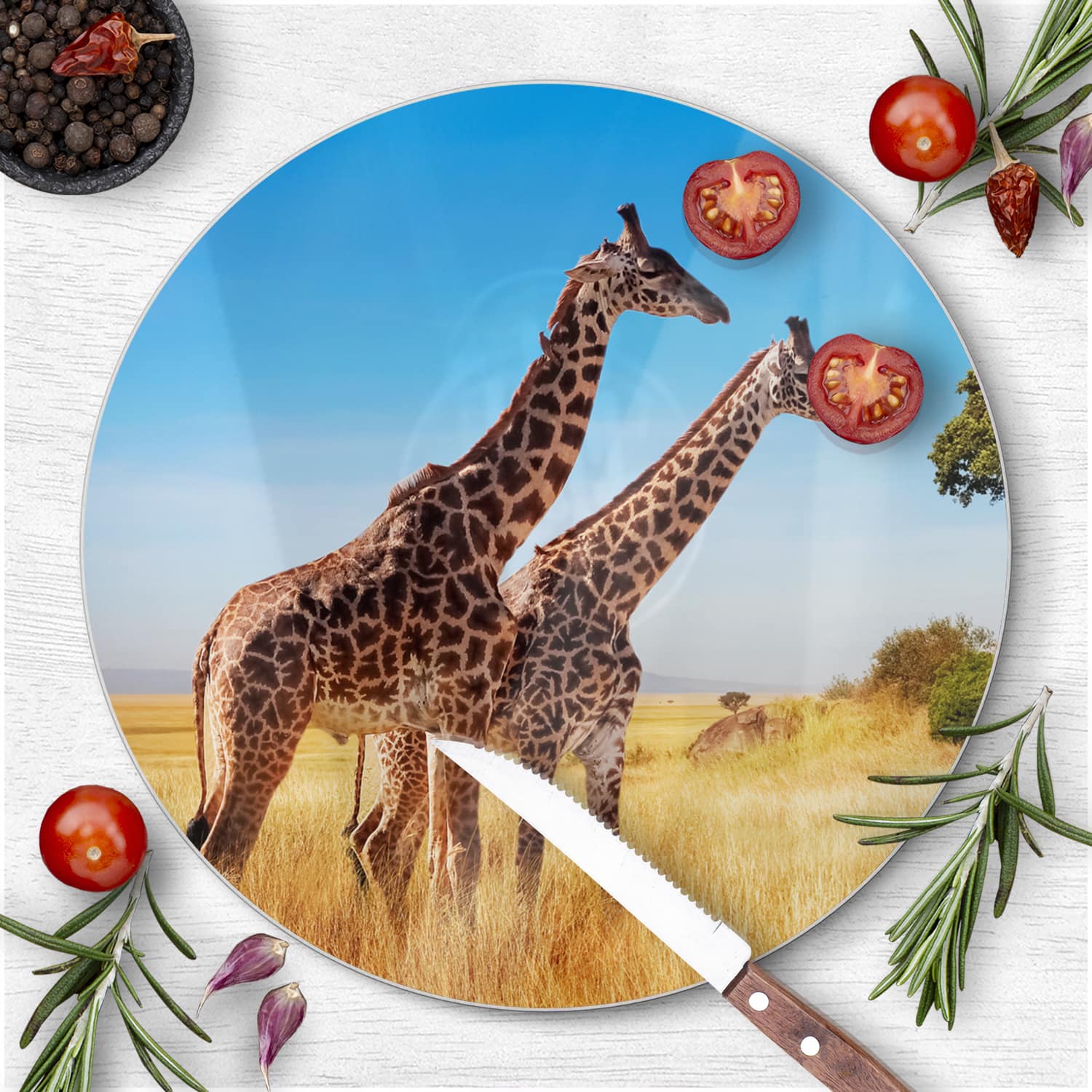 Schneidebrett Rund - Giraffen