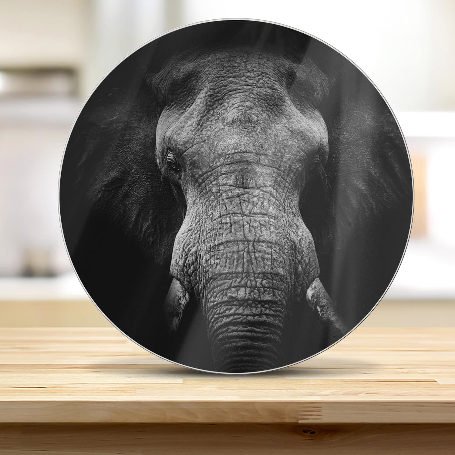 Schneidebrett Rund - Schwarz/Weiß Elefant