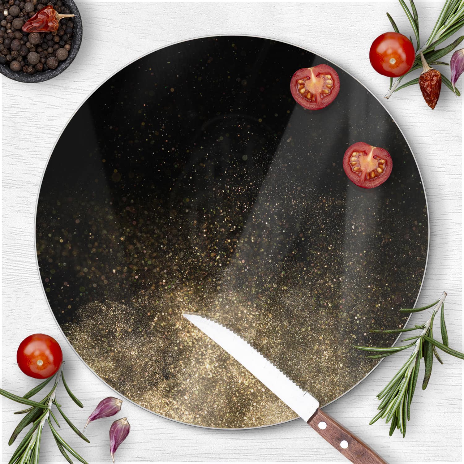 Schneidebrett Rund - Goldenes Glitzerpulver