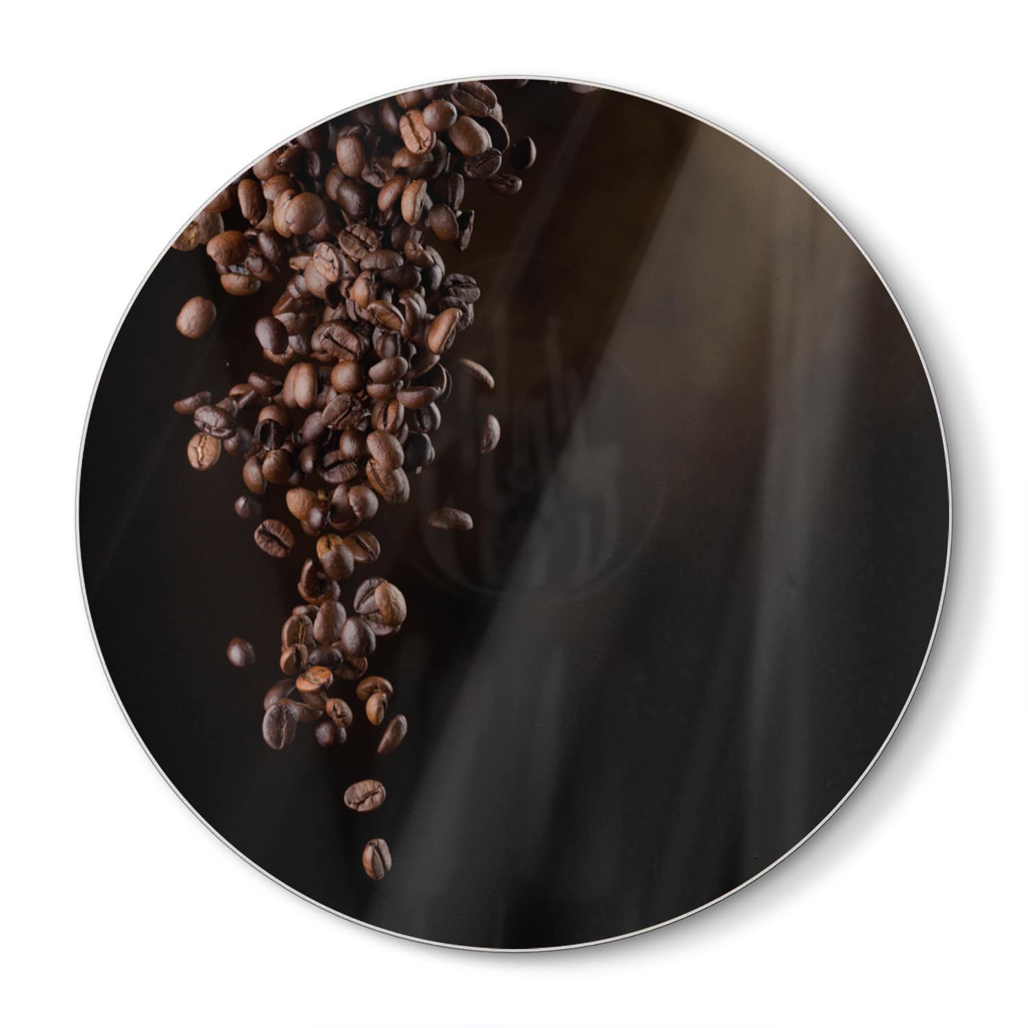 Schneidebrett Rund - Fallende Kaffeebohnen