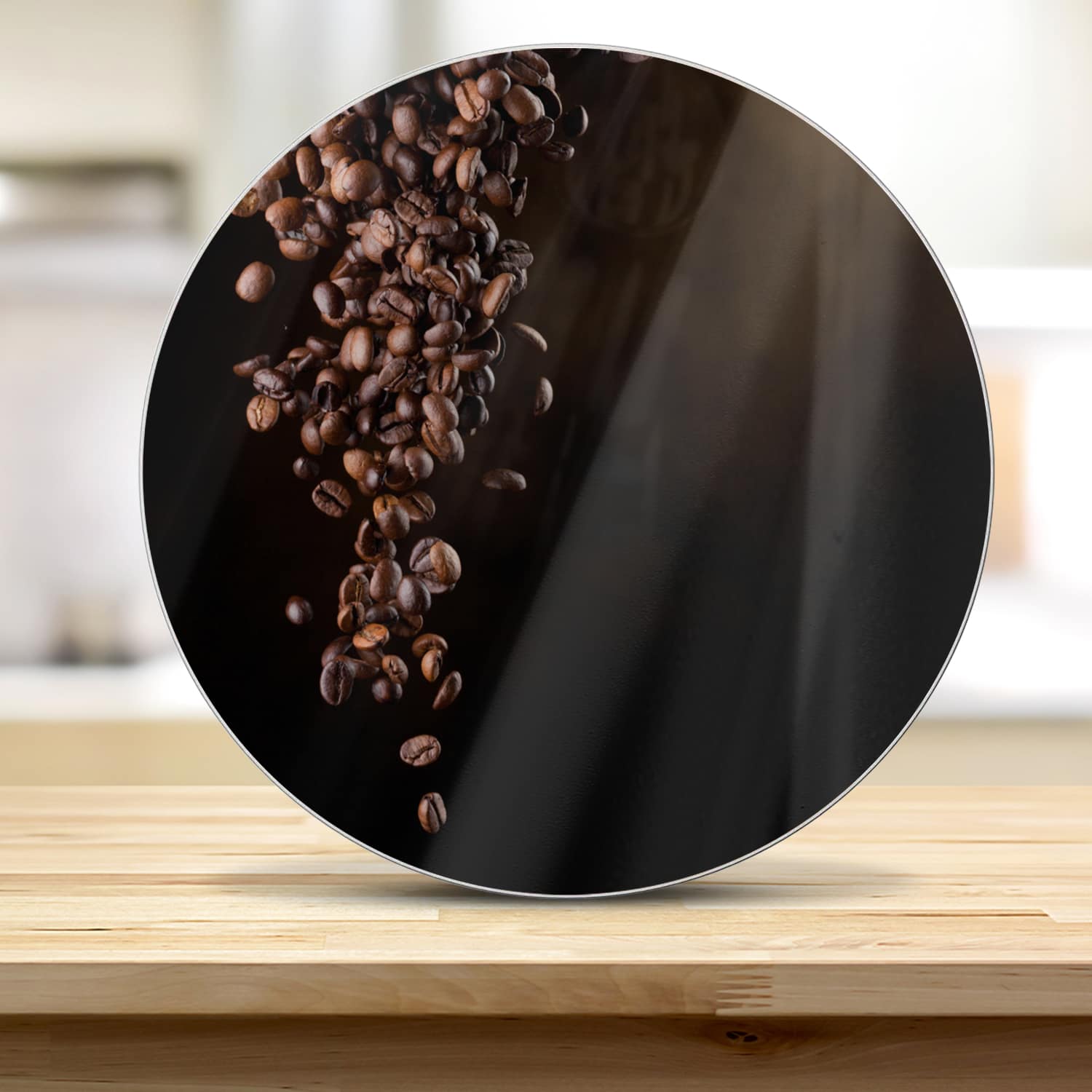Schneidebrett Rund - Fallende Kaffeebohnen