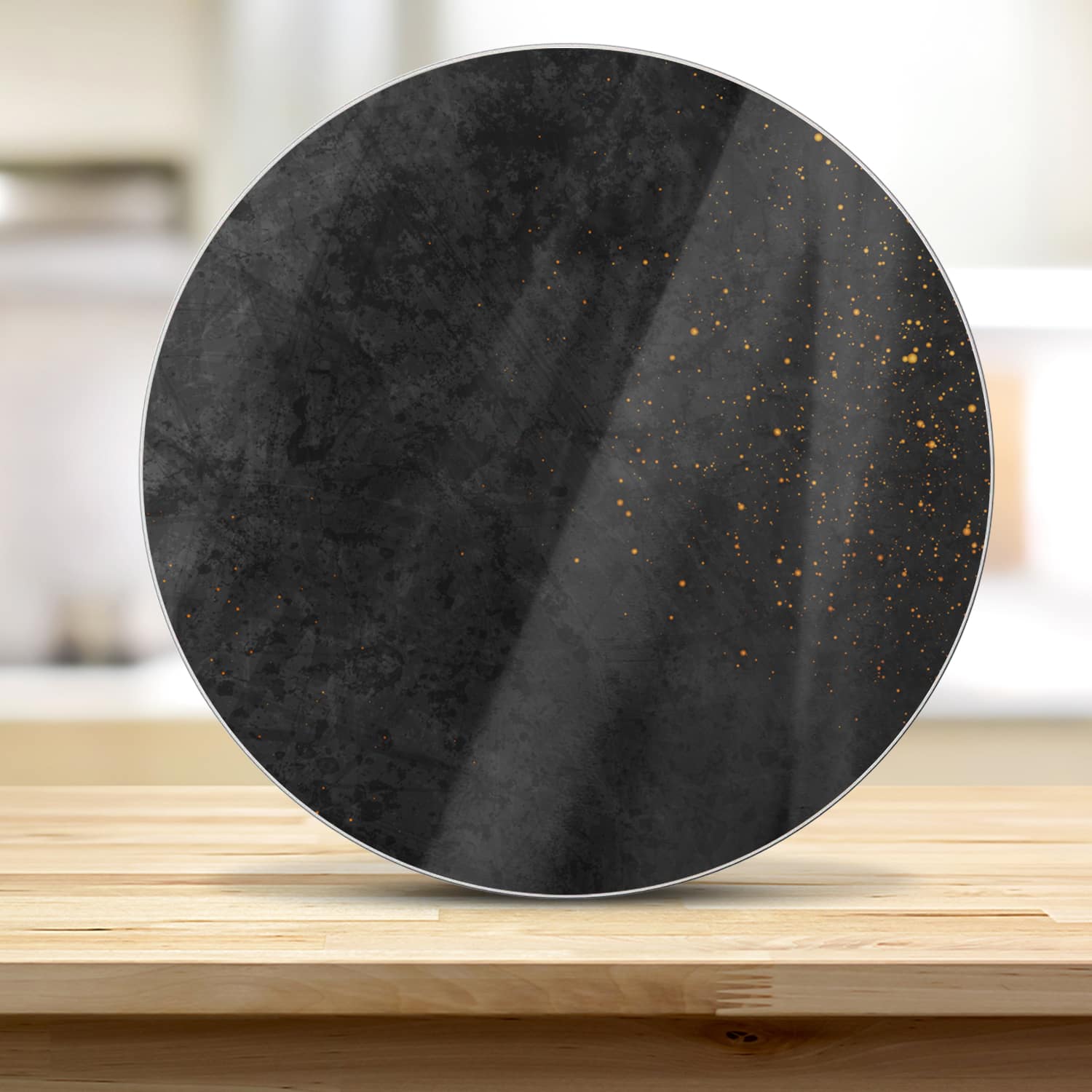 Schneidebrett Rund - Schwarze Textur mit goldenen Partikeln