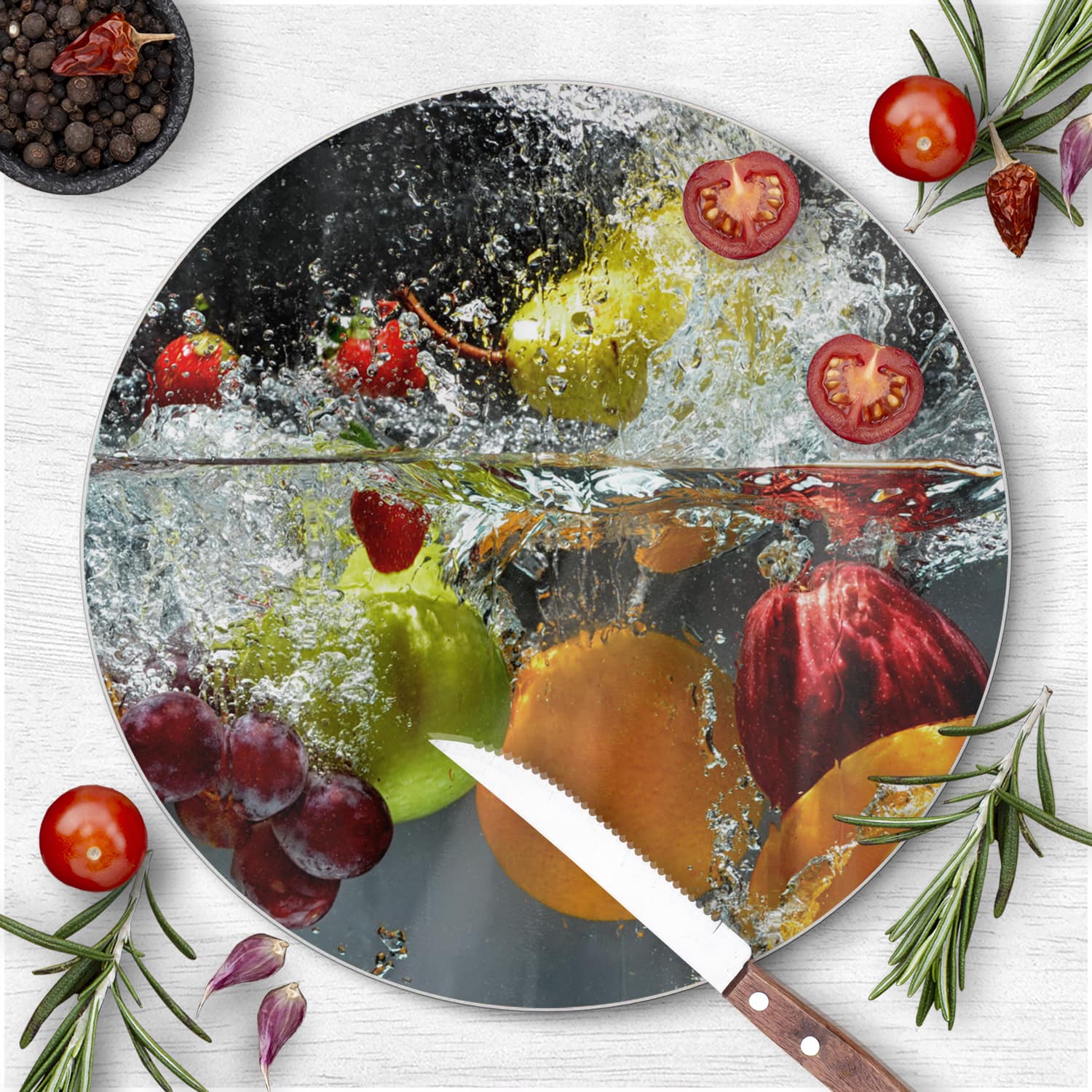 Schneidebrett Rund - Frucht-Splash