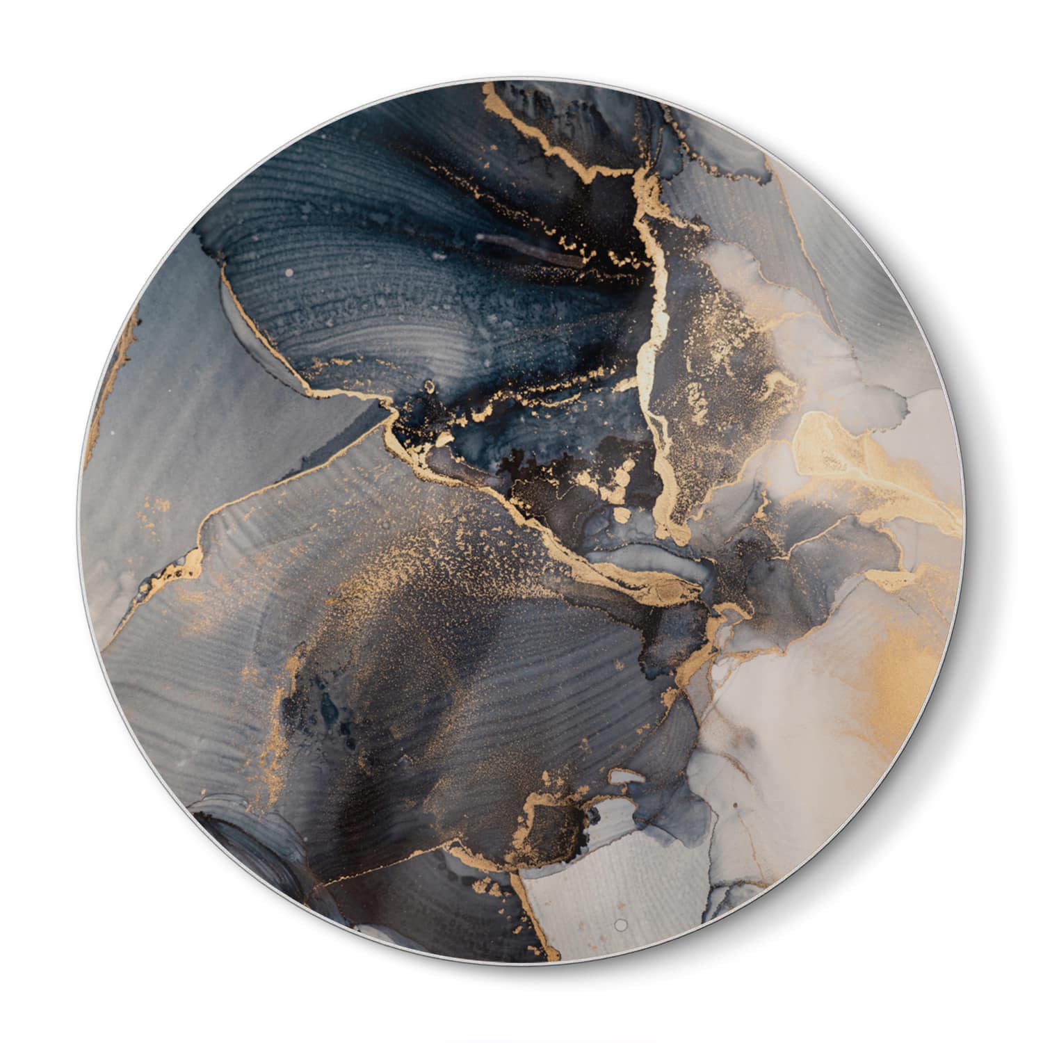 Schneidebrett Rund - Schwarz-Gold-abstrakte Kunst