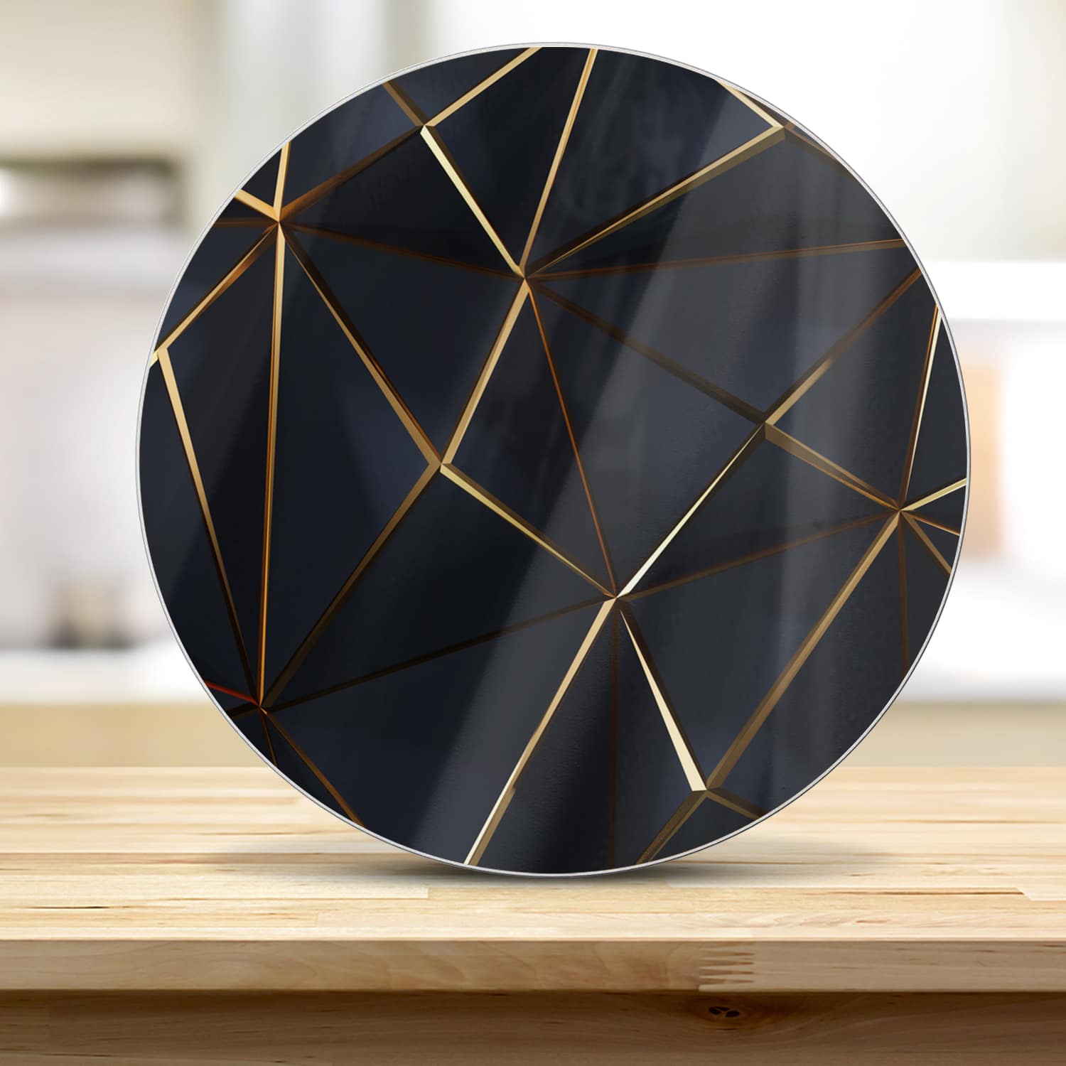 Schneidebrett Rund - Schwarz-goldene geometrische Formen