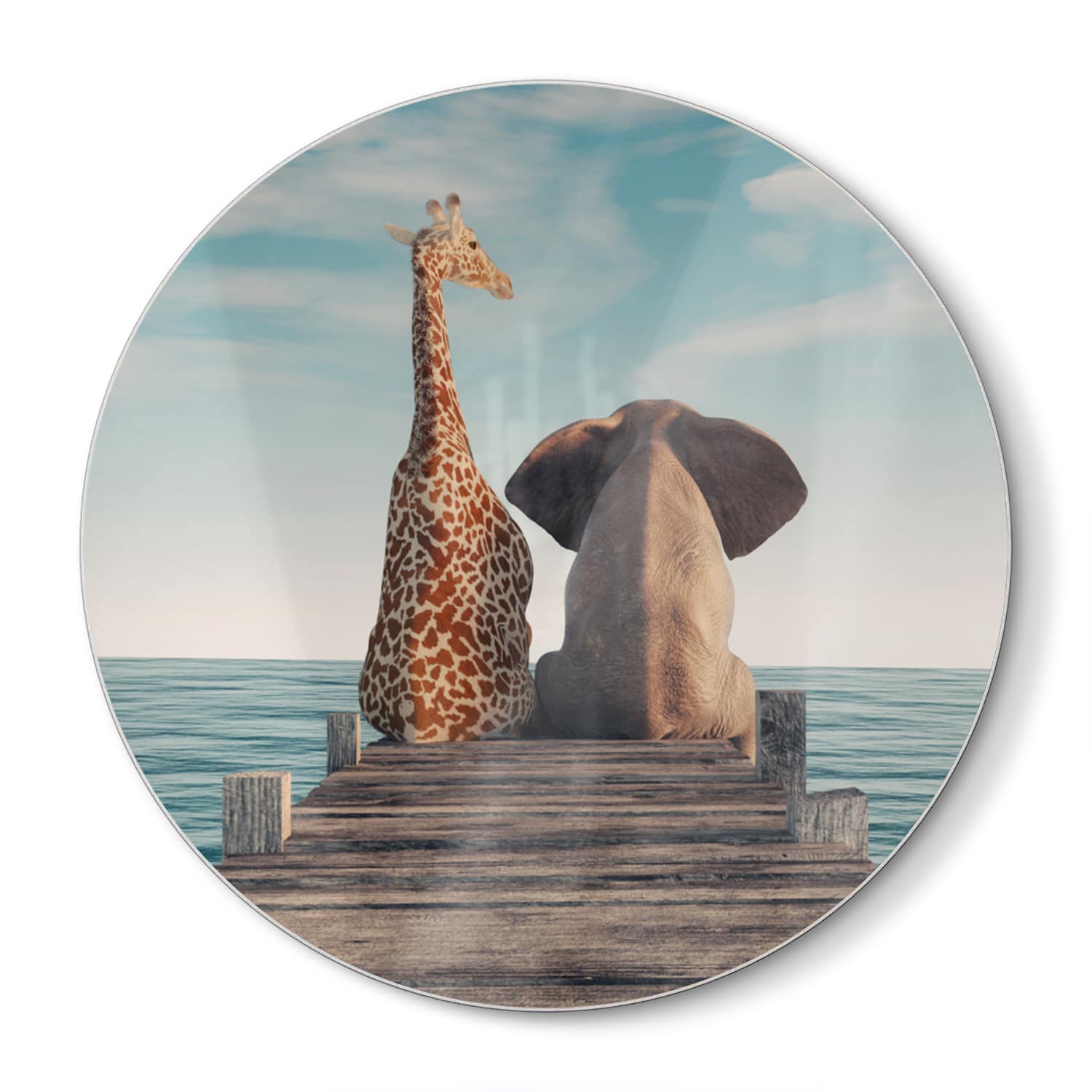 Schneidebrett Rund - Giraffe und Elefant