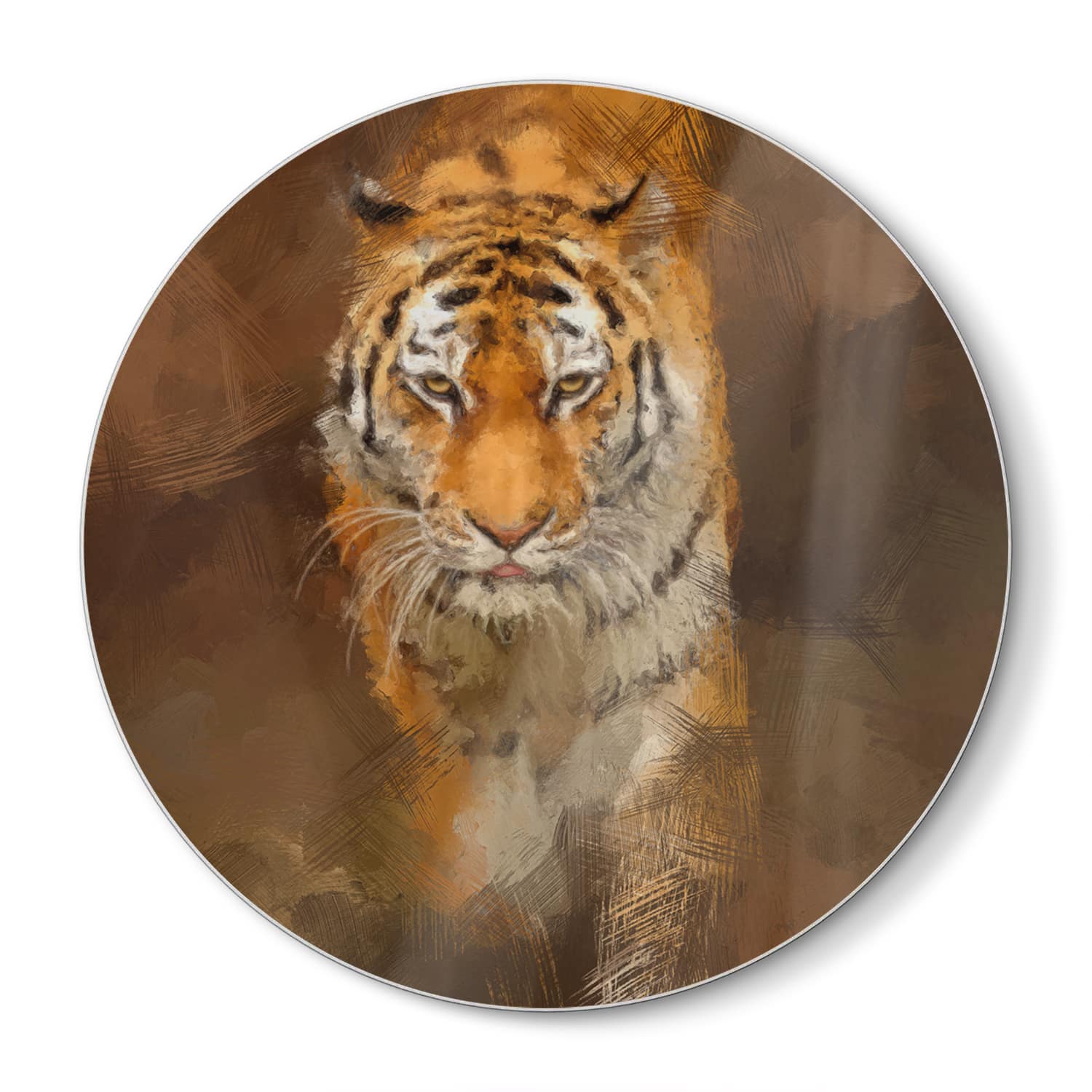 Schneidebrett Rund - Acrylmalerei eines Tigers
