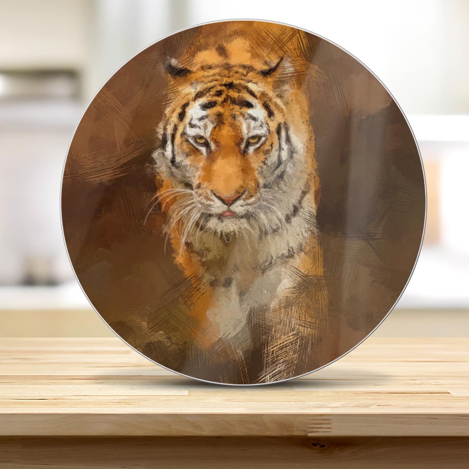 Schneidebrett Rund - Acrylmalerei eines Tigers