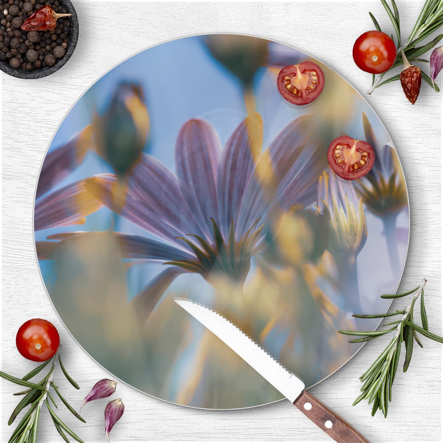 Schneidebrett Rund - Margeriten