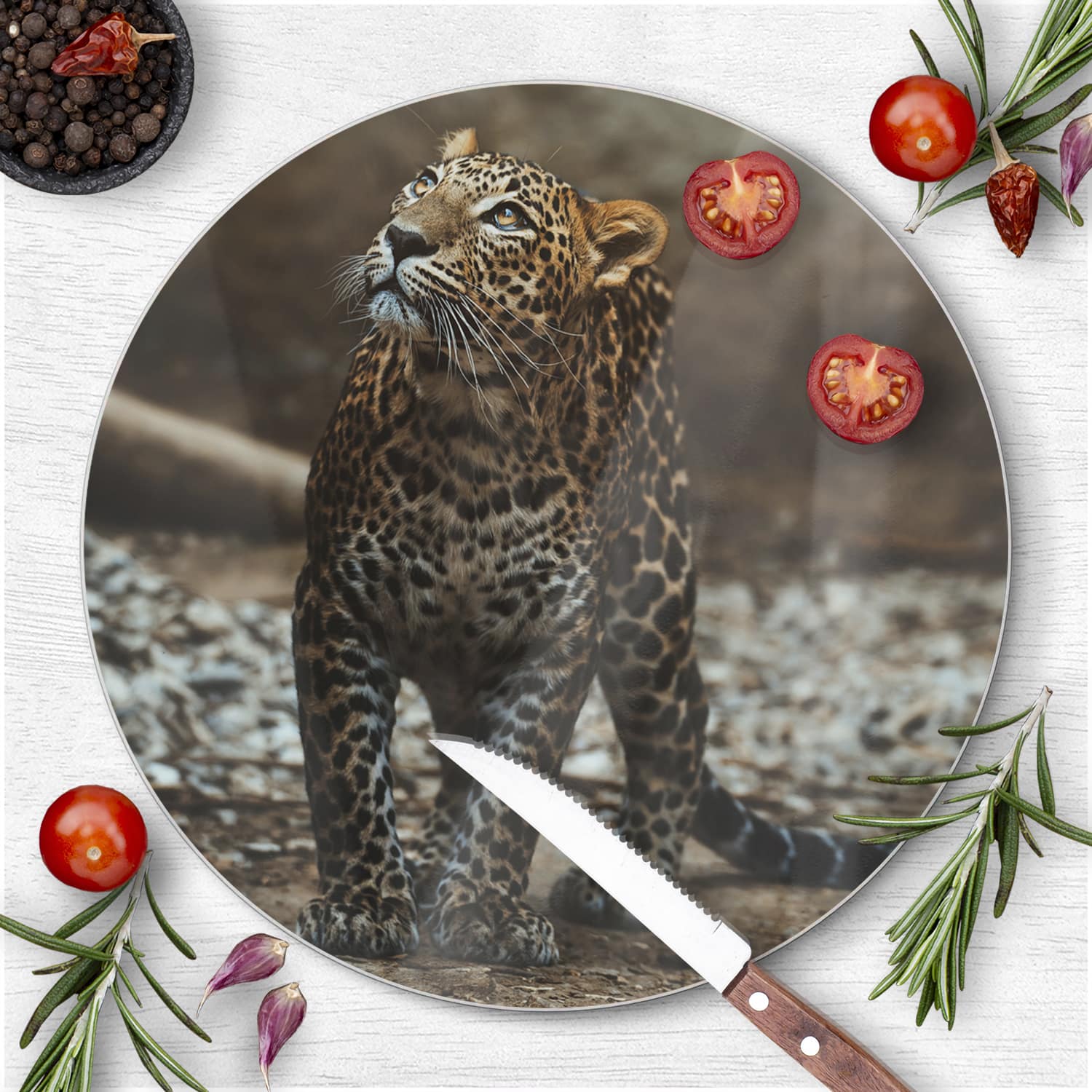 Schneidebrett Rund - Ceylon-Leopard