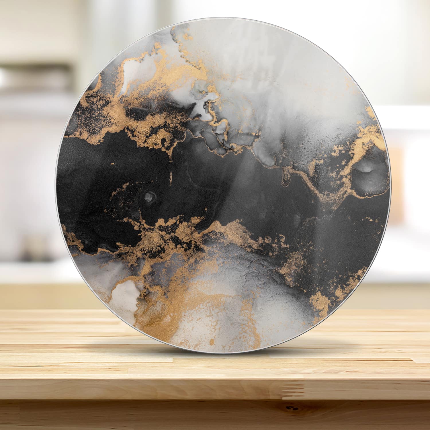 Schneidebrett Rund - Luxuriöser Schwarz-Gold-Marmor