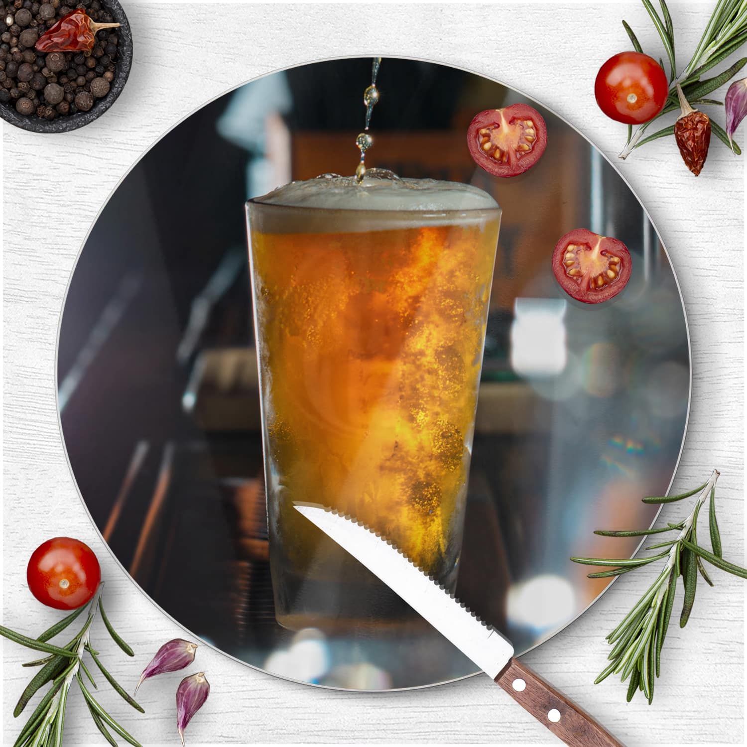 Schneidebrett Rund - Frisch gezapftes Bier
