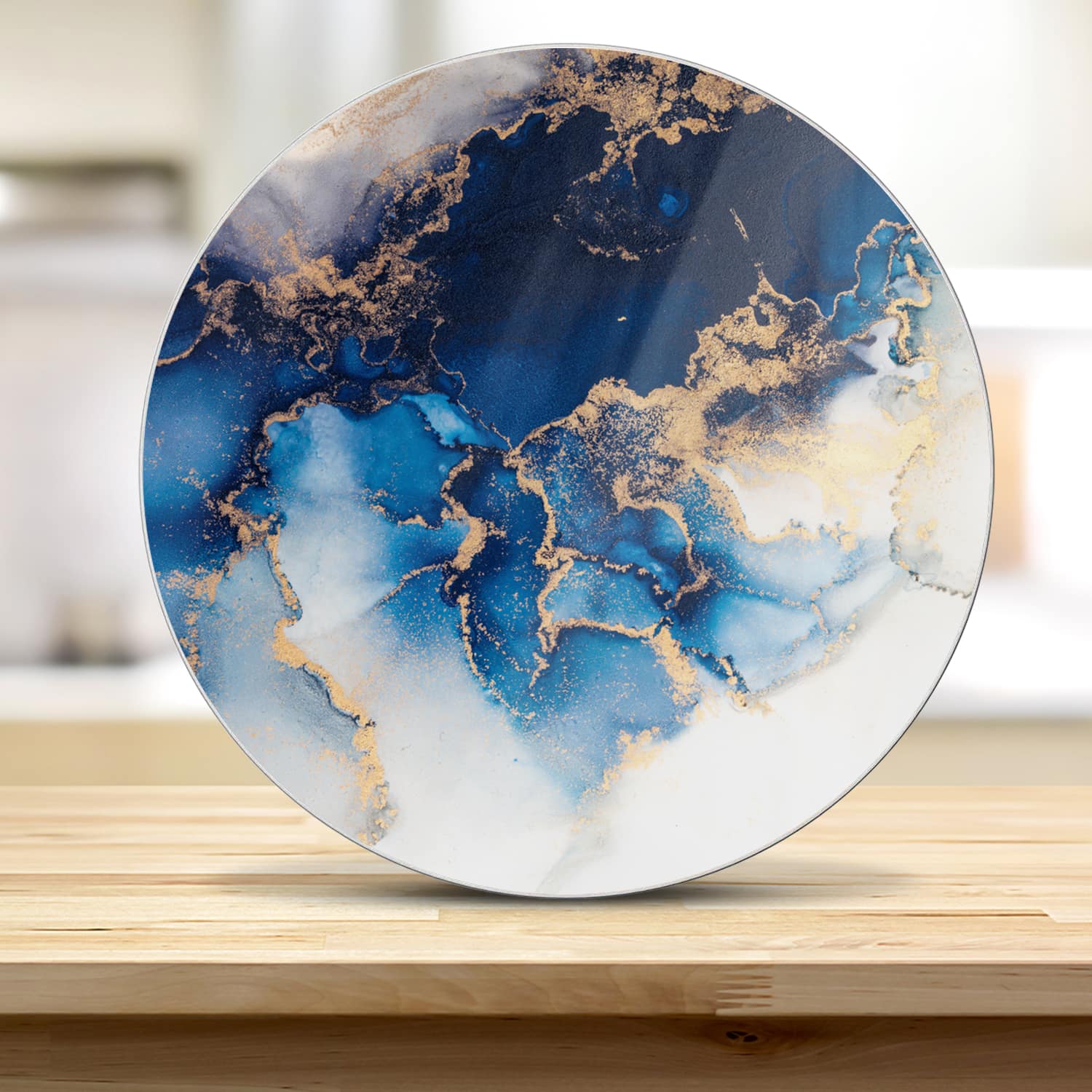 Schneidebrett Rund - Luxuriöser Blau-Gold-Marmor