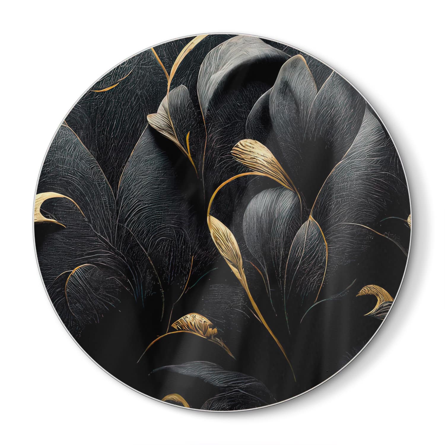 Schneidebrett Rund - Luxuriöses Schwarz-Gold-Blumenmuster