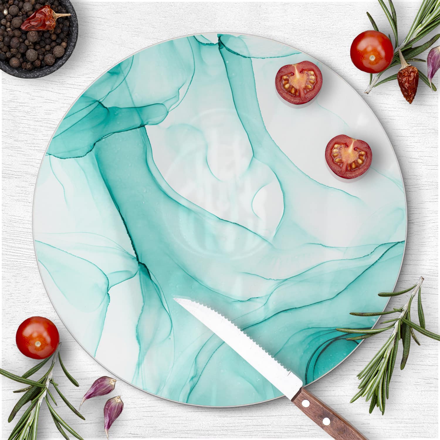Schneidebrett Rund - Aqua-Marmor