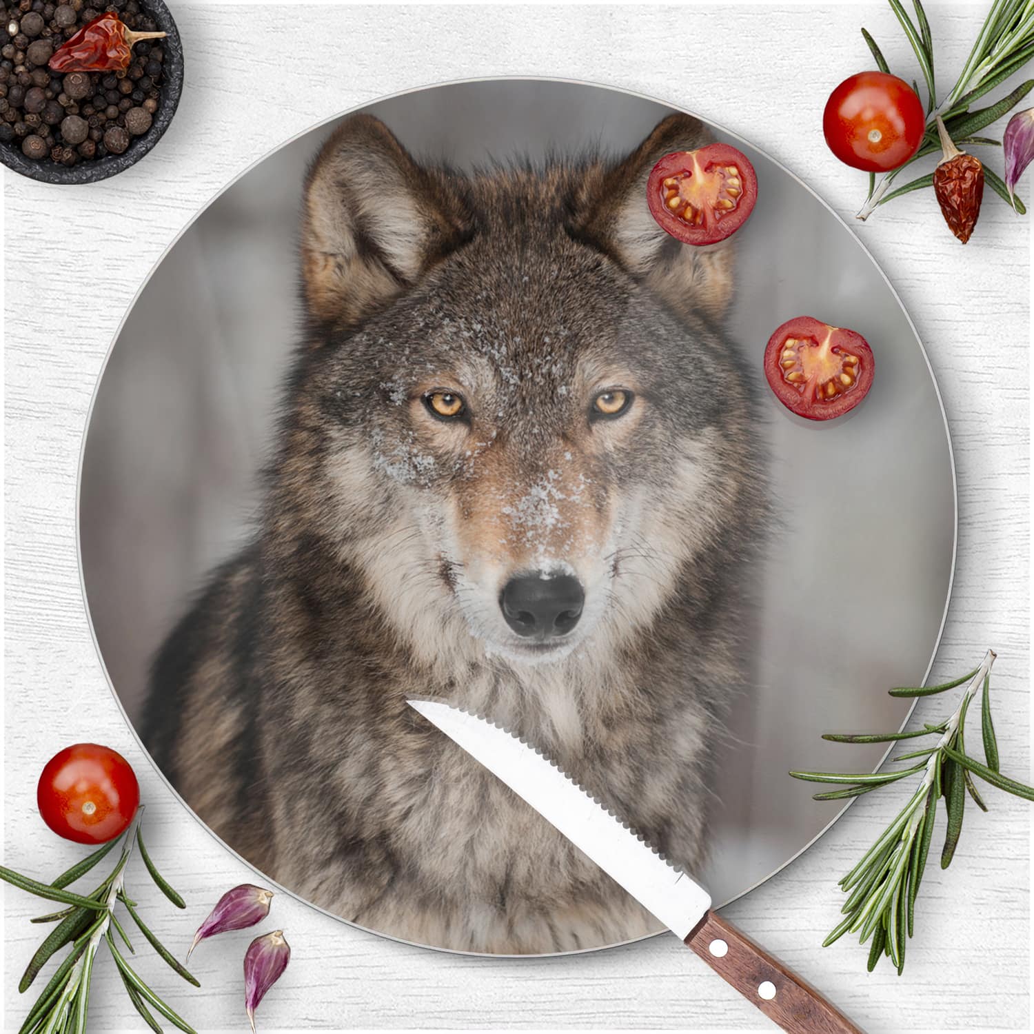 Schneidebrett Rund - Grauer Wolf