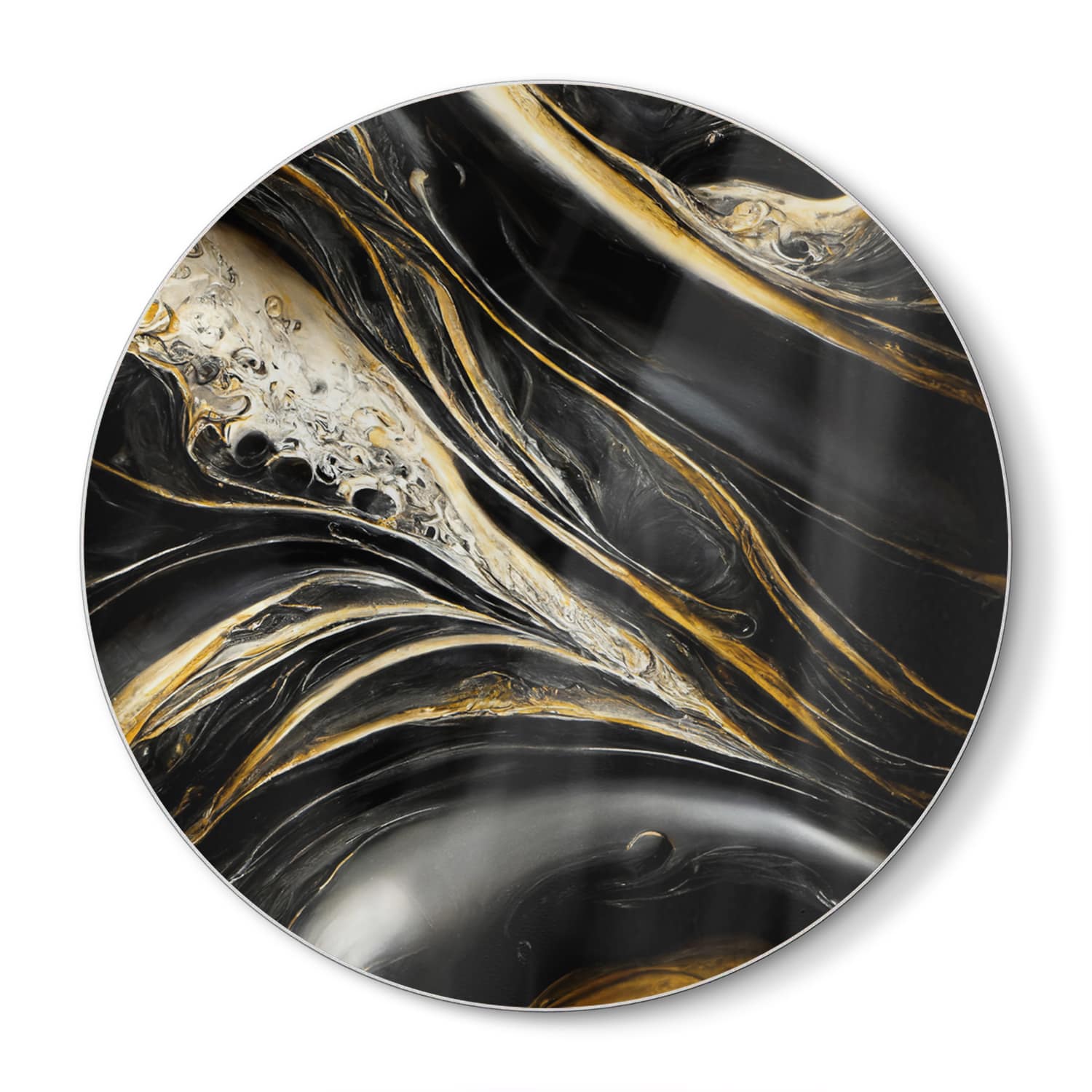 Schneidebrett Rund - Abstrakter Gold-Schwarz-Marmor