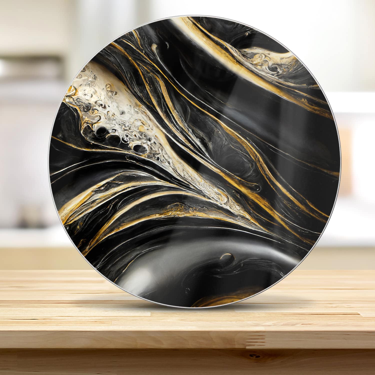 Schneidebrett Rund - Abstrakter Gold-Schwarz-Marmor